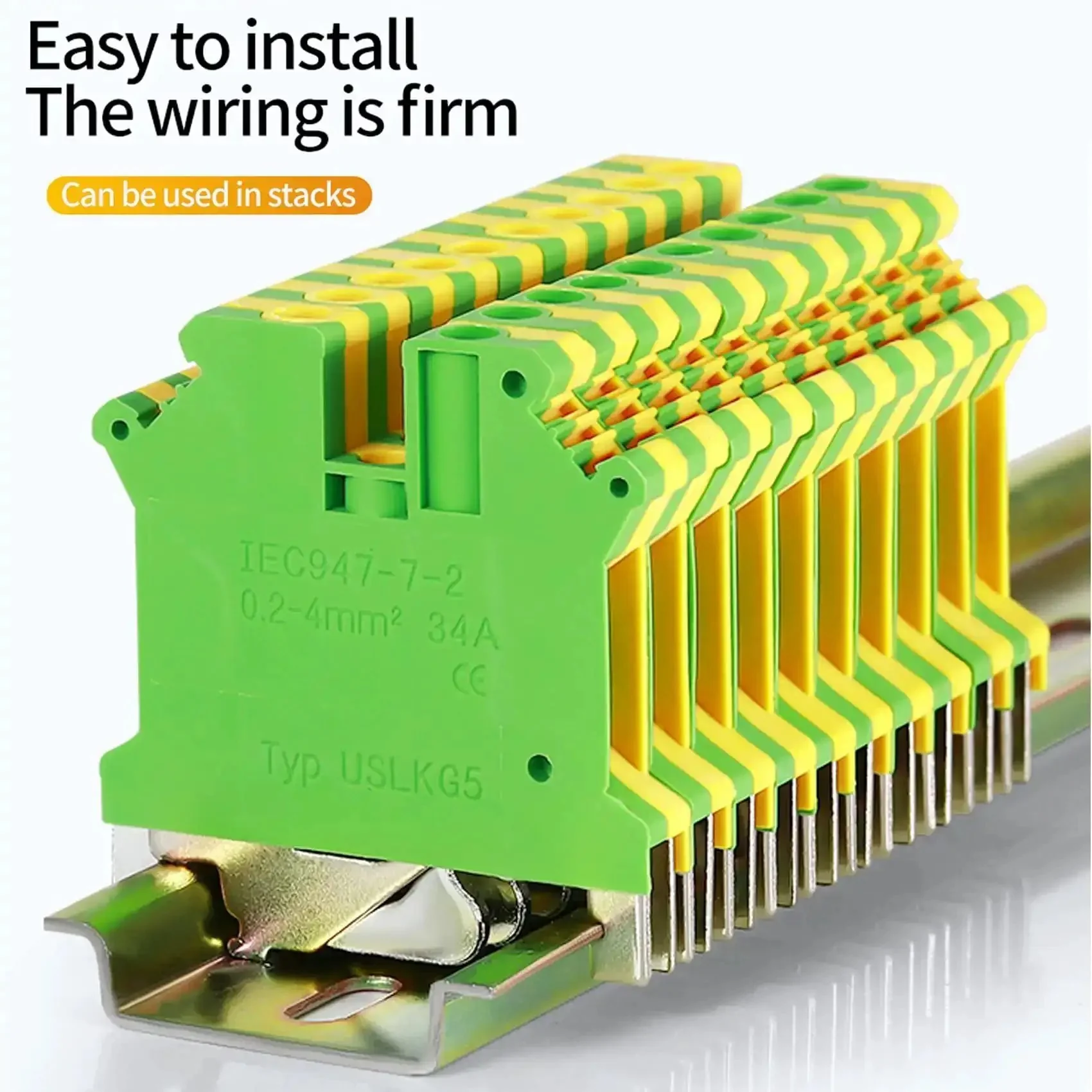 DIN Rail Ground Terminal Block With Screw Clamp For 600V 30A Electrical Wiring, Supports 24-10 AWG Conductors, Nylon PA66 Housing With Nickel Plated Screws, Heavy Duty Yet Compact, Ideal For Panel Wiring And Grounding, Pack Of 20 - Image 2
