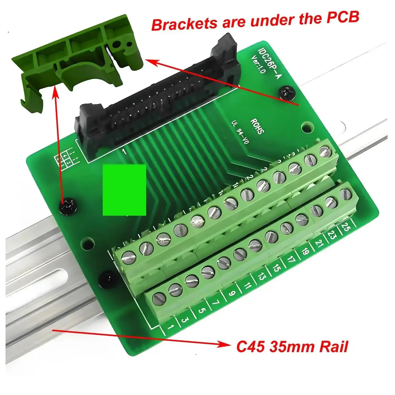 DIN Rail Mounting Kit For PCBs 35mm Snap On Adapters Clips With Screws PA66 Nylon Green Panel Brackets Fits Boards Up To 100mm Industrial Control Cabinets IoT Gateways Solar Charge Controllers 40 Clips 80 Screws - Image 2
