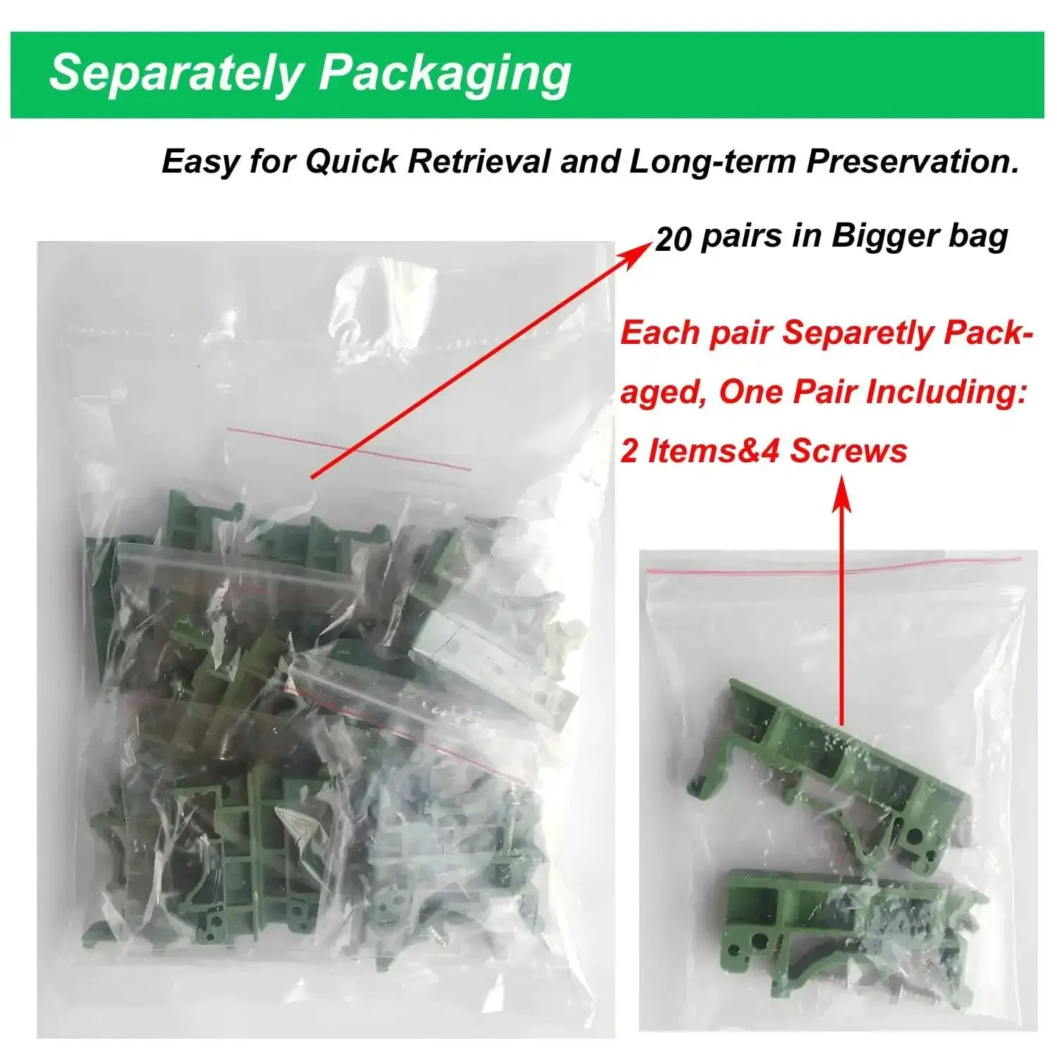 DIN Rail Mounting Kit For PCBs 35mm Snap On Adapters Clips With Screws PA66 Nylon Green Panel Brackets Fits Boards Up To 100mm Industrial Control Cabinets IoT Gateways Solar Charge Controllers 40 Clips 80 Screws - Image 3
