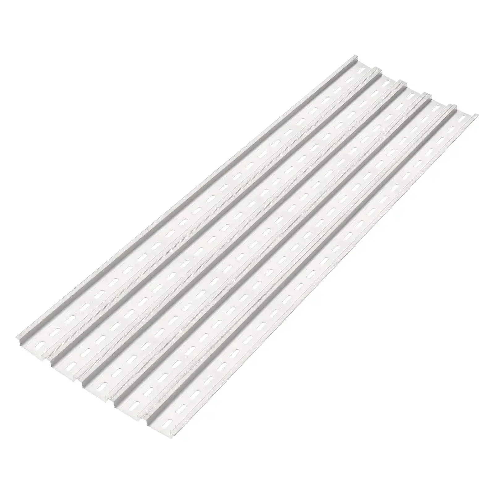 Din Rail Slotted Aluminum Mounting Guide Set, 20 Inch Long, 1.38 Inch Wide, 0.29 Inch High, Silver Tone Pack of 5 for Electrical Panels and Industrial Gear, Fits Circuit Breakers, Contactors, Terminal Blocks, Power Supplies