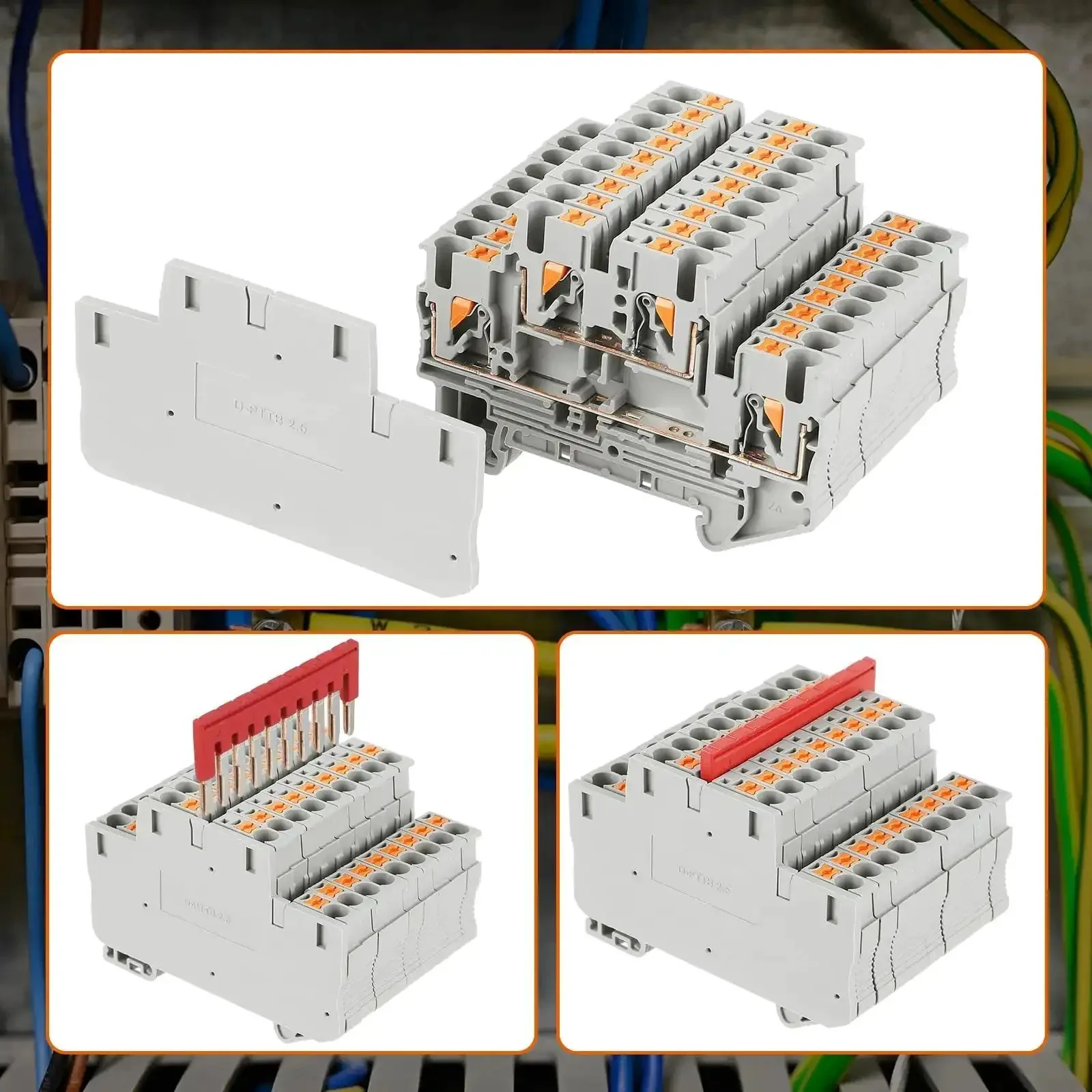 DIN Rail Terminal Block Kit With Screwless Push In Twin Spring Connectors ST2-2.5/2-2 Includes 60 Terminal Blocks, 20 Covers, 20 End Stops, And 12 Jumpers For 3 Pole, 5 Pole, And 10 Pole Setups, DIY Friendly And Quick Install Wire Wiring Solution - Image 3