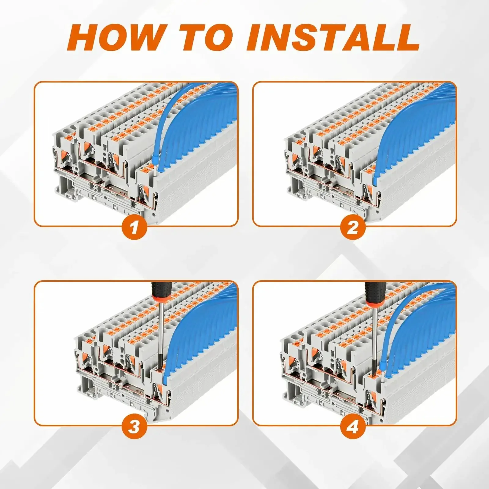 DIN Rail Terminal Block Kit With Screwless Push In Twin Spring Connectors ST2-2.5/2-2 Includes 60 Terminal Blocks, 20 Covers, 20 End Stops, And 12 Jumpers For 3 Pole, 5 Pole, And 10 Pole Setups, DIY Friendly And Quick Install Wire Wiring Solution - Image 4