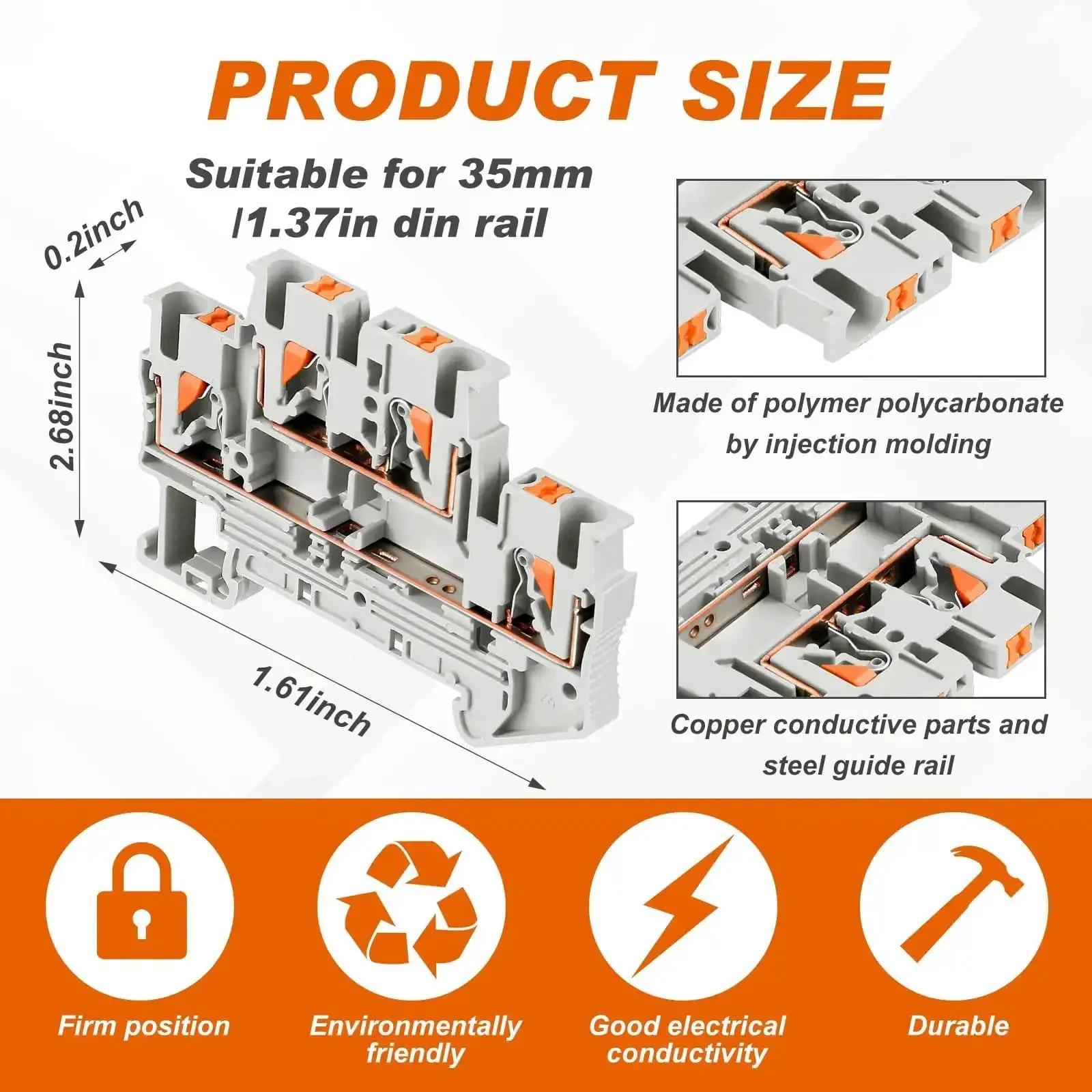 DIN Rail Terminal Block Kit With Screwless Push In Twin Spring Connectors ST2-2.5/2-2 Includes 60 Terminal Blocks, 20 Covers, 20 End Stops, And 12 Jumpers For 3 Pole, 5 Pole, And 10 Pole Setups, DIY Friendly And Quick Install Wire Wiring Solution - Image 7