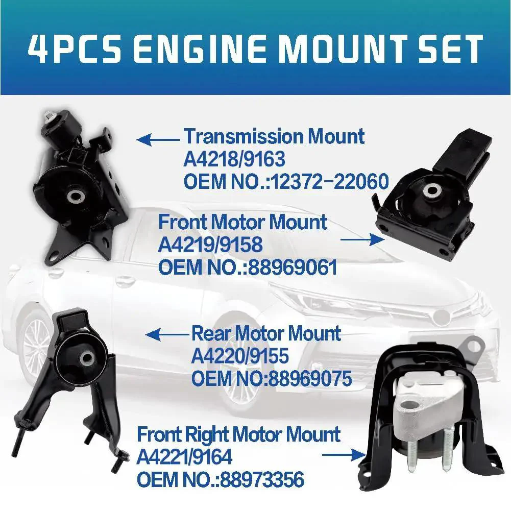 Direct Fit Engine And Transmission Mount Kit For 2003 2008 Toyota Corolla 1.8L Matrix 1.8L And Pontiac Vibe 1.8L With Automatic Transmission Replaces OE A4220 A4219 A4218 A4221 Four Piece Heavy Duty Mount Set - Image 6