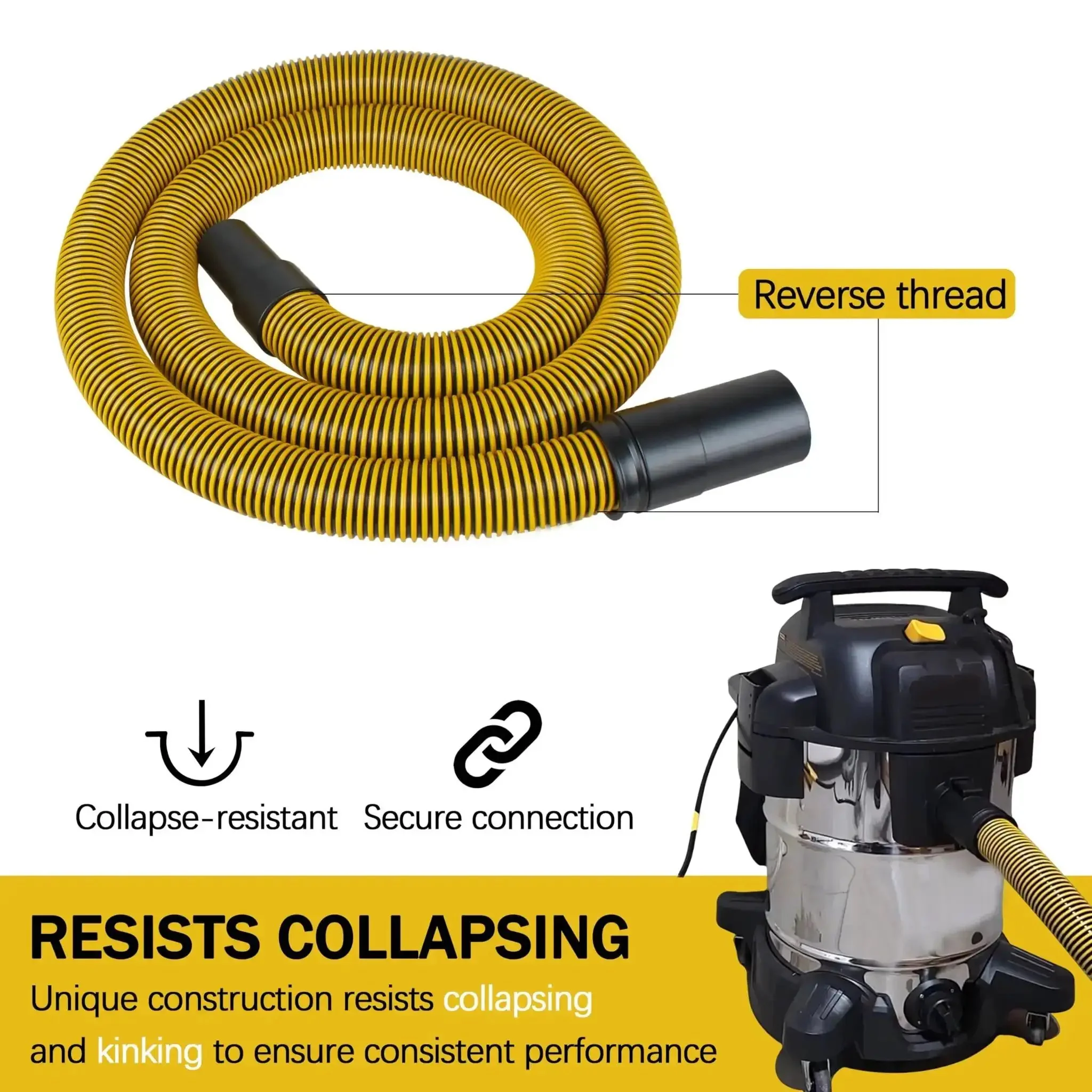 Direct Replacement Shop Vac Hose 1-7/8 Inch For 6-10 Gallon Wet Dry Vac Fits Standard Attachments, Heavy Duty Vacuum Hose For Home Garage, No Adapter Needed, Durable Replacement Part - Image 7