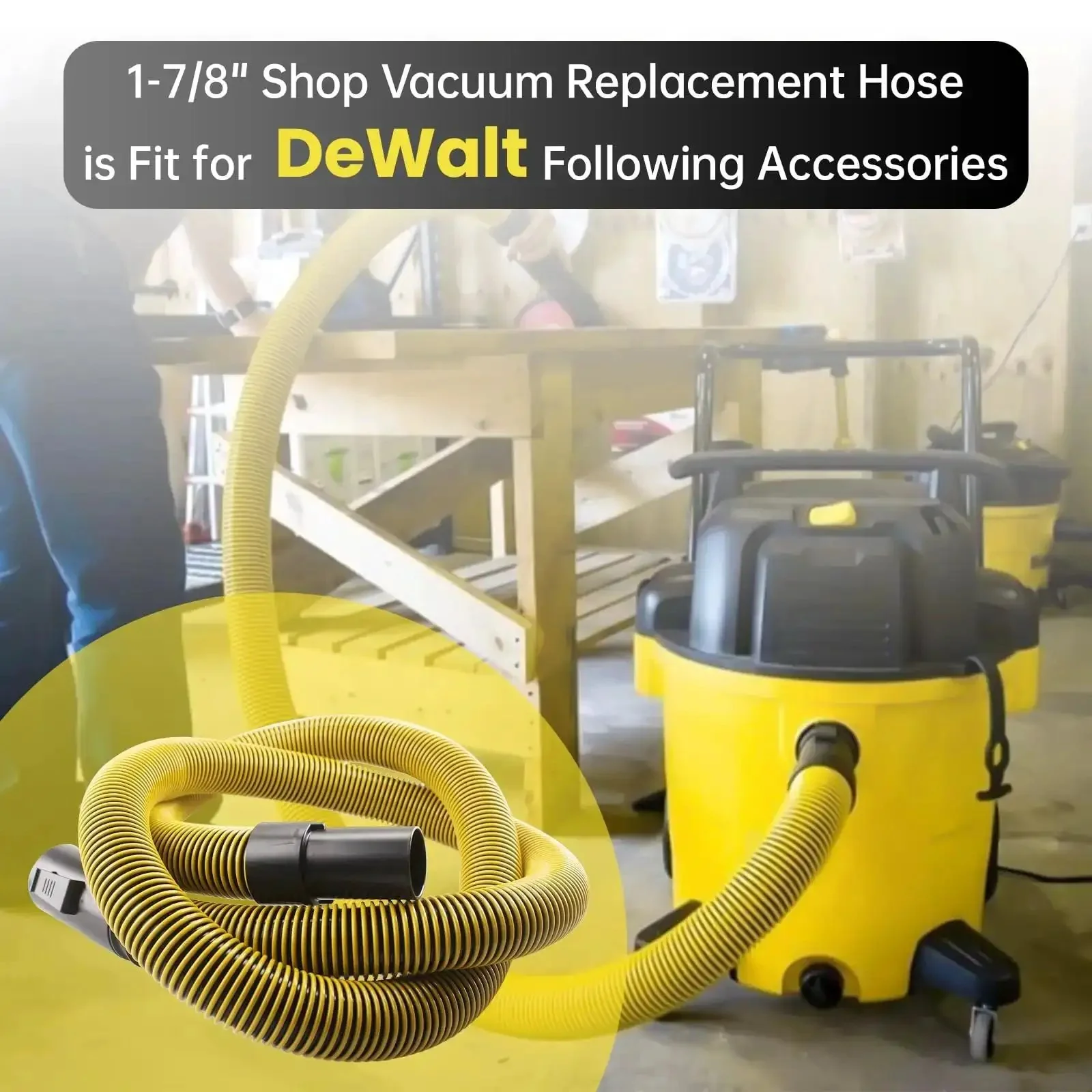 Direct Replacement Wet Dry Vacuum Hose 1 7 Eighth Inch By 7 Foot For DeWalt Systems, Ultra Durable Extension Hose For Heavy Duty Cleanup And Quick Attachments, Works With DeWalt Vacuums - Image 3