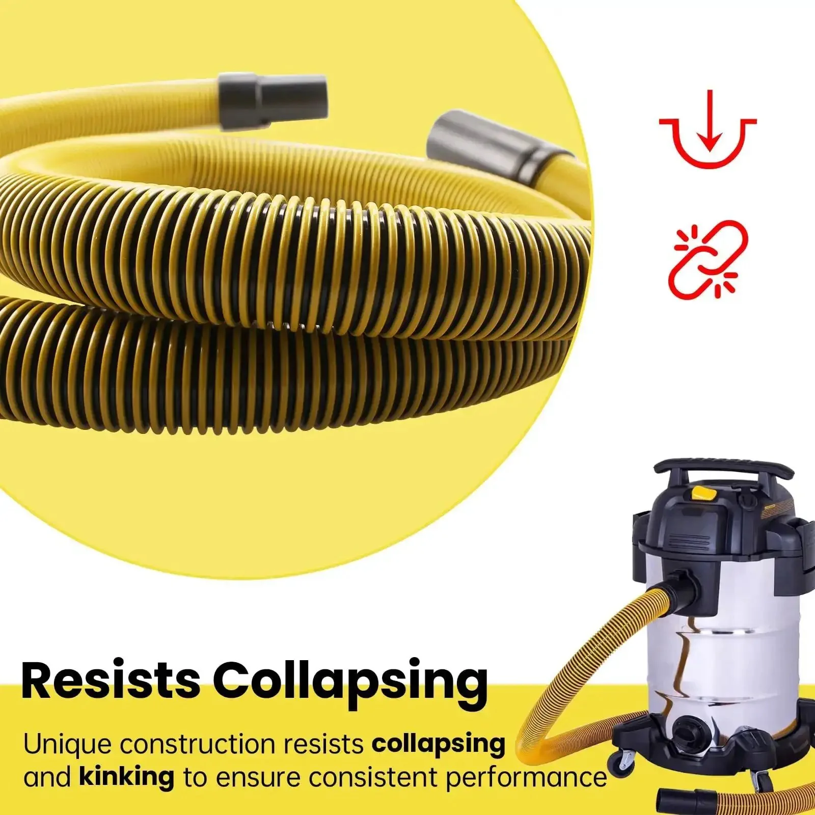 Direct Replacement Wet Dry Vacuum Hose 1 7 Eighth Inch By 7 Foot For DeWalt Systems, Ultra Durable Extension Hose For Heavy Duty Cleanup And Quick Attachments, Works With DeWalt Vacuums - Image 4