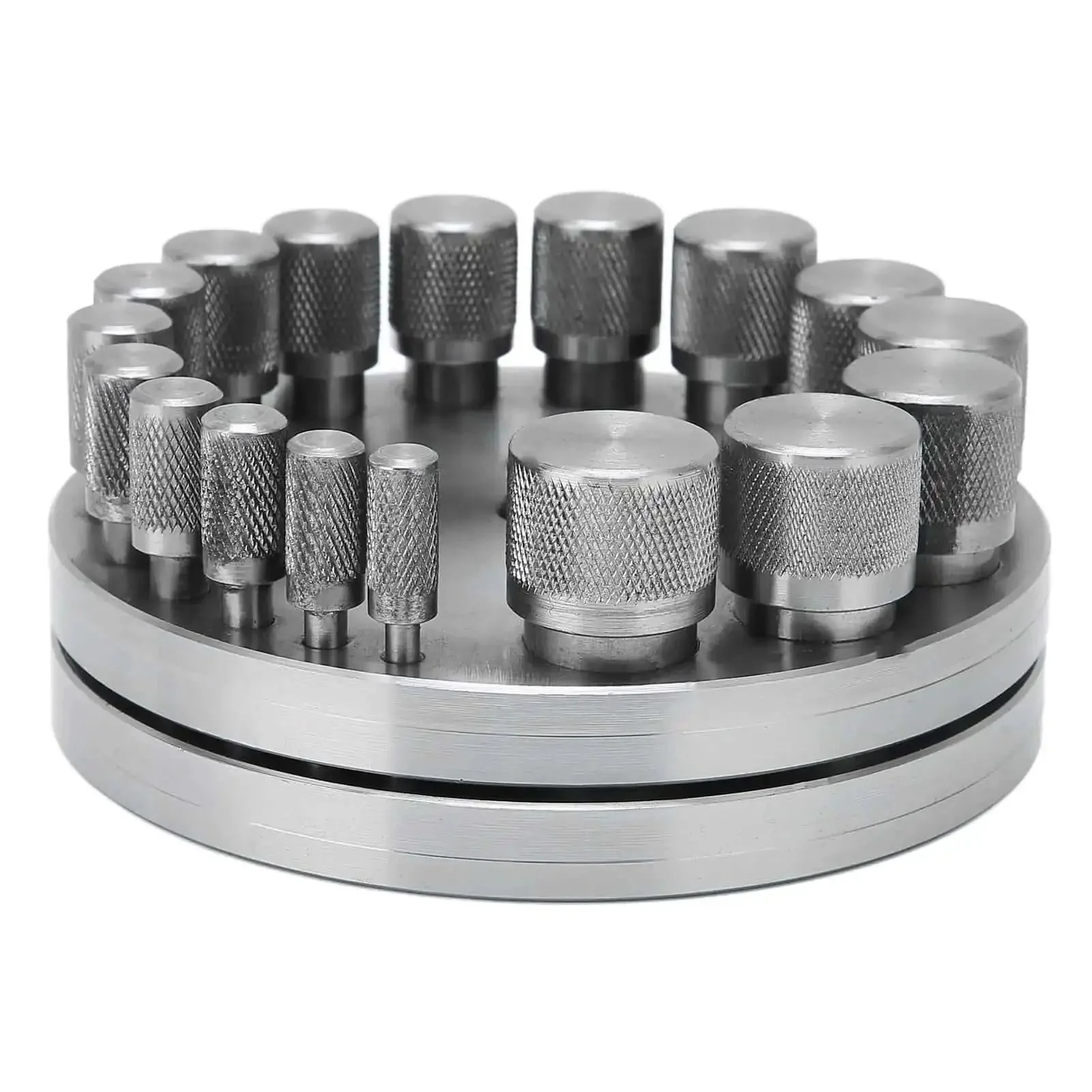 Disc Cutter Set Pro Grade 45 Steel Punch Tool With 17 Dies For Jewelry Making And Crafting, Forming Pendant Discs, Gaskets, Leather, Paper, Brass And Decals, Metal Cutting Kit, Silvery Finish