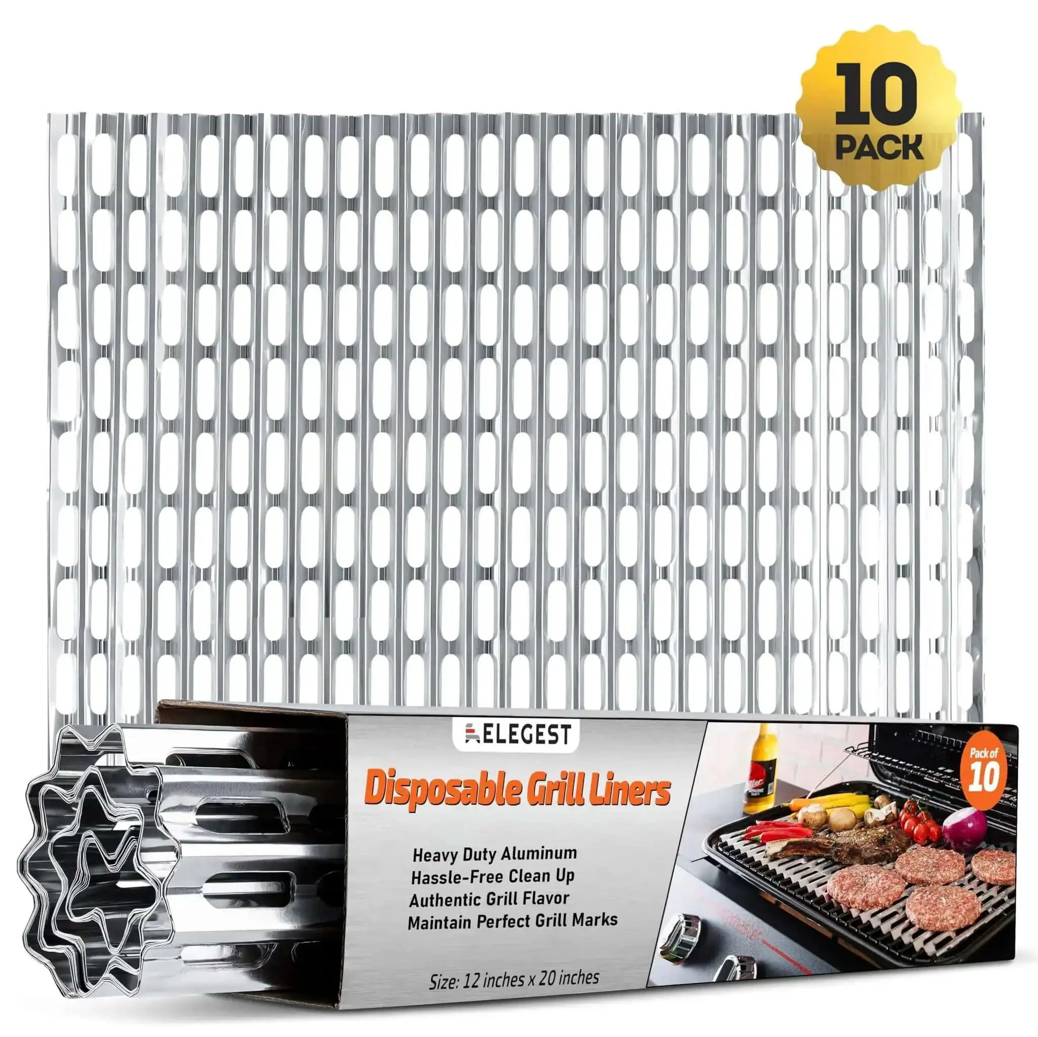 Disposable Aluminum Grill Liners And Grill Toppers For Easy Cleanup And Grate Protection, Heavy Duty Tear And Heat Resistant BBQ Sheets For Outdoor Grillin, Camping And Tailgating, Twelve By Twenty Inches, Ten Pack - Image 2