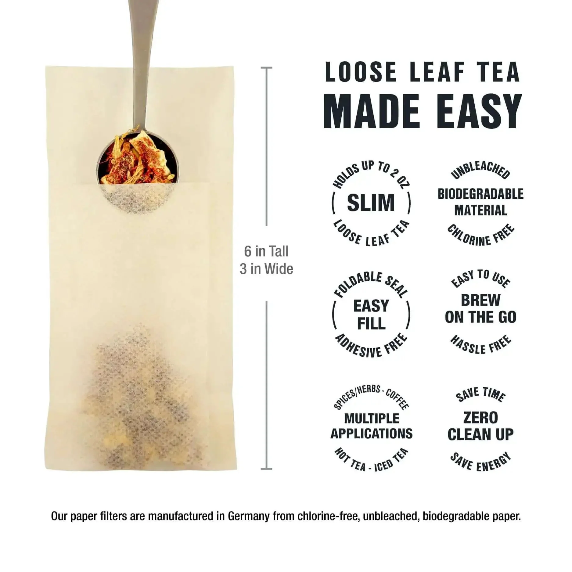 Disposable Loose Leaf Tea Filters For Easy Brewing, Unbleached Paper Sachets, Single Cup Infuser Bags For Hot Or Iced Tea, Mess Free, Quick Fill, No Cleanup, 100 Empty Bags - Image 10