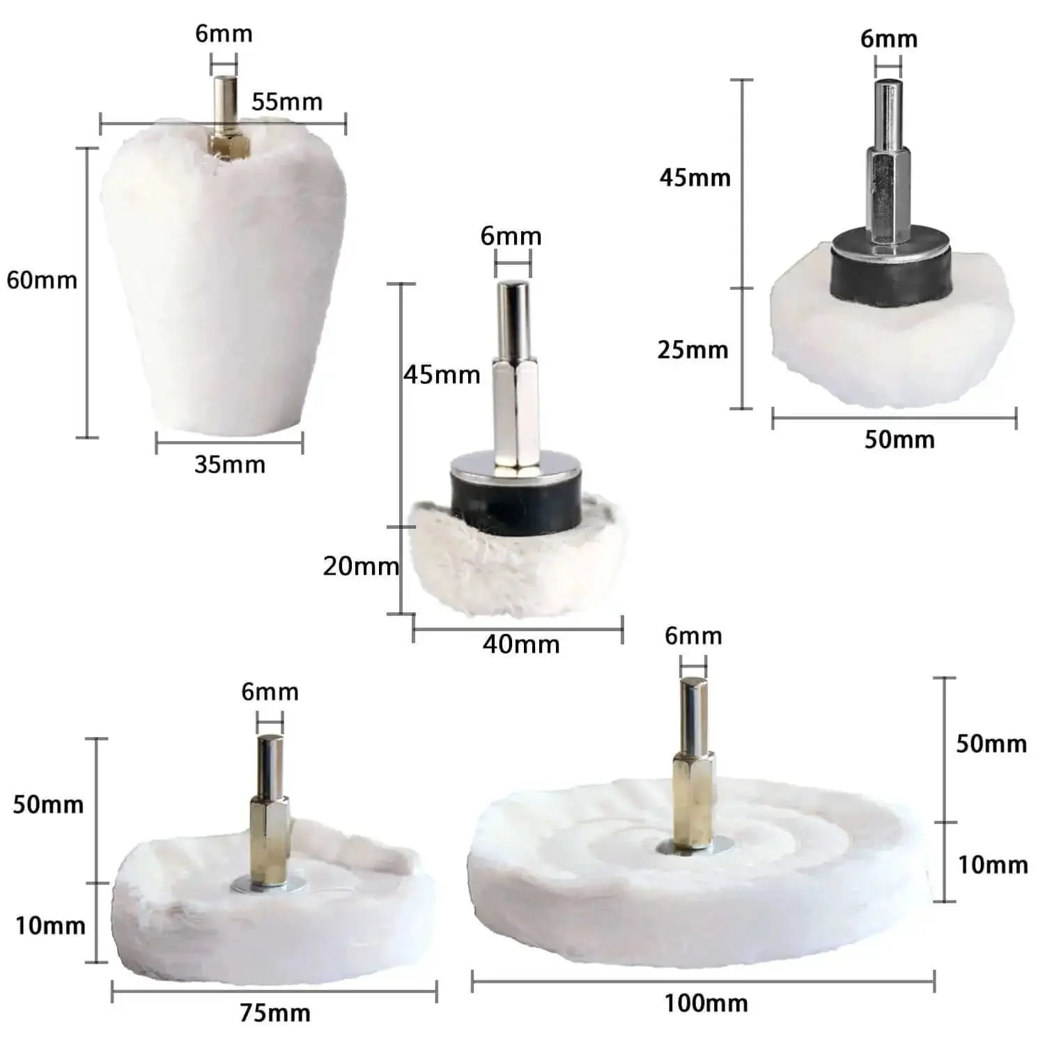 DIY Friendly Buffing Wheel Kit With White Flannelette Pads, 12 Pack For Drill Polishing Metal And Jewelry, Stainless Steel, Aluminum, Chrome, Wood, Plastic, Ceramic, Glass, And More - Image 5