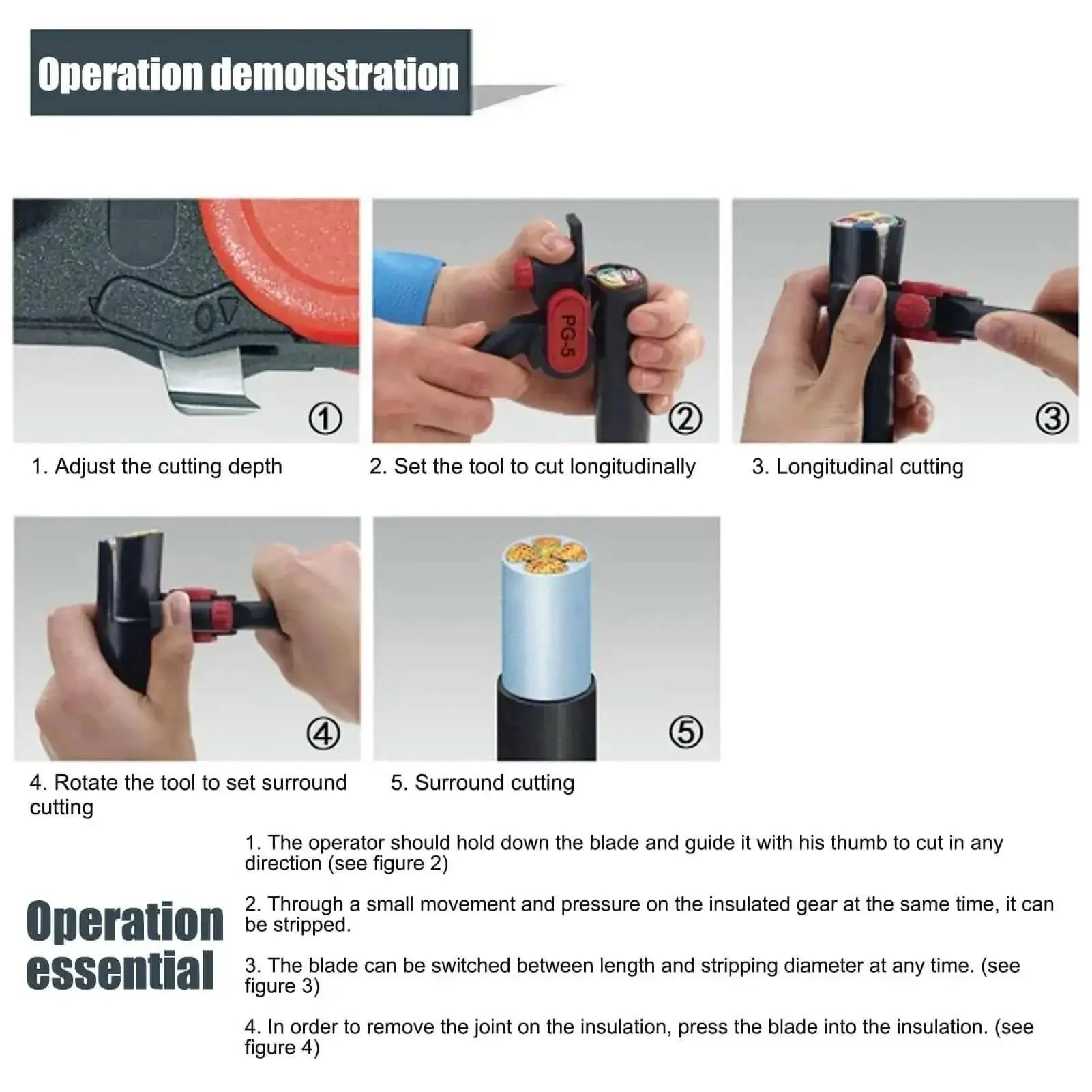 DIY Friendly Manual Cable Stripper Cutter With Adjustable Depth Up To 5mm Longitudinal Slitter In Protective Box Replaceable Blades On Both Sides Versatile Wire Stripping Tool For Up To 25mm Diameter Cables - Image 9