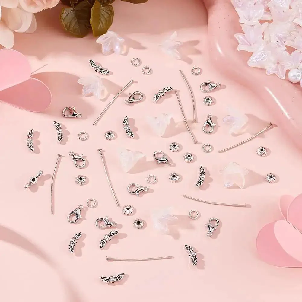 DIY Guardian Angel Pendant Kit With 420 Pieces Beads Tibetan Style Alloy Wings Imitation Pearls Acrylic Beads And Lobster Claw Clasps For Beginners Creating Fairy Themed Keychain Decor Jewelry - Image 6