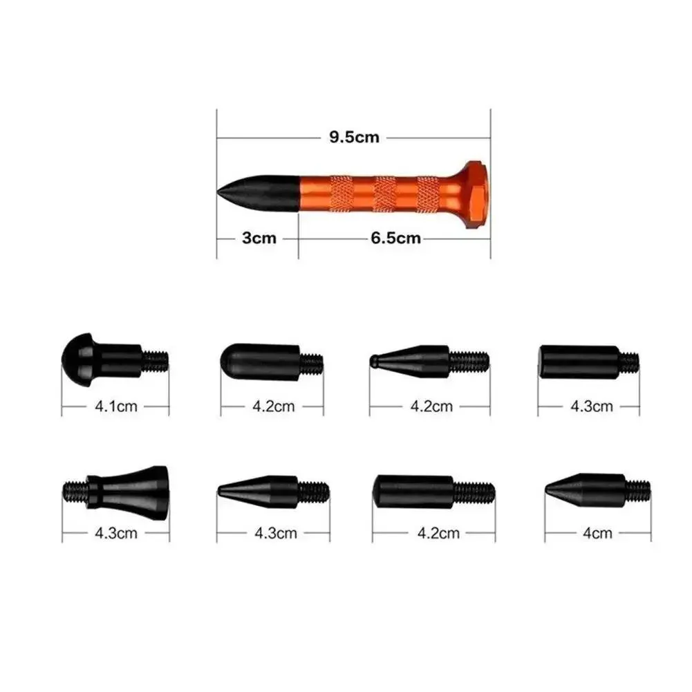 DIY Paintless Dent Repair Kit With 9 Heads Tap Down Pen For Small Dings And Hail Damage, Dent Removal Tools, Plastic Tip Prevents Scratches, Easy Starter Kit For All Flat Metal Dents - Image 7