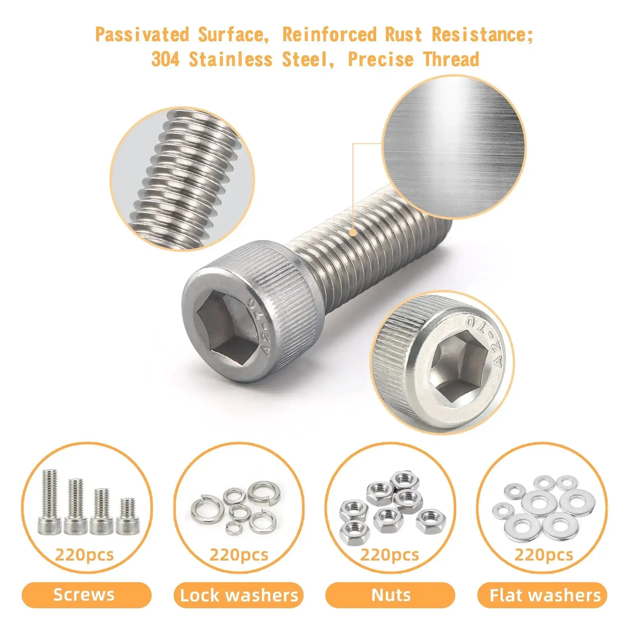 DIY Ready 890 Piece Metric Screw Set With M3 M4 M5 M6 Bolts, Nuts, Lock And Flat Washers, Socket Head Cap Screws, 304 Stainless Steel Hex Hardware Kit In Durable Case For Home And Workshop Projects - Image 6