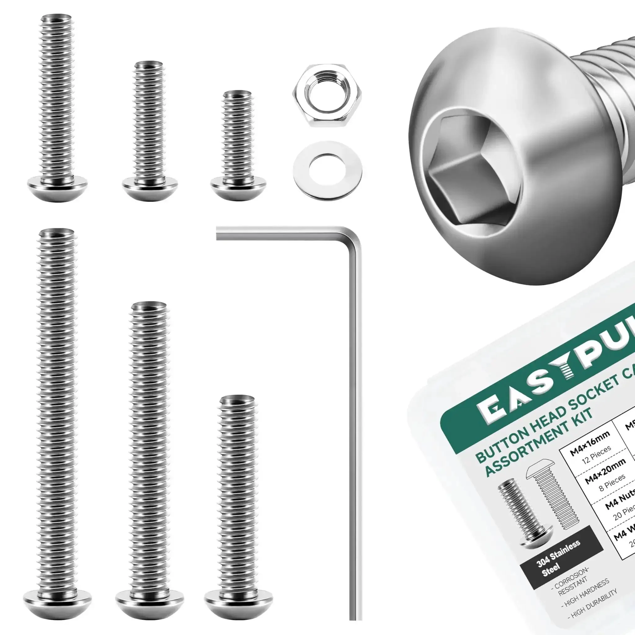 DIY Ready Metric Screw Set 120 Pcs M4 M5 M6 Button Head Socket Cap Screws With Nuts And Washers Stainless 304 Steel Lock And Flat Washers Hex Wrench Included For Furniture And Mechanical Repairs