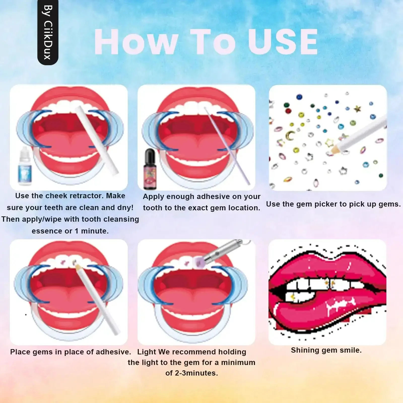 Diy Tooth Jewelry Kit With 770 Crystals And 12 Shapes Bedazzle Gems Teeth Jewelry Starter Set For Easy On Teeth Sparkle Complete Tools And Simple Instructions Included For Quick Trendy Dental Bling - Image 2