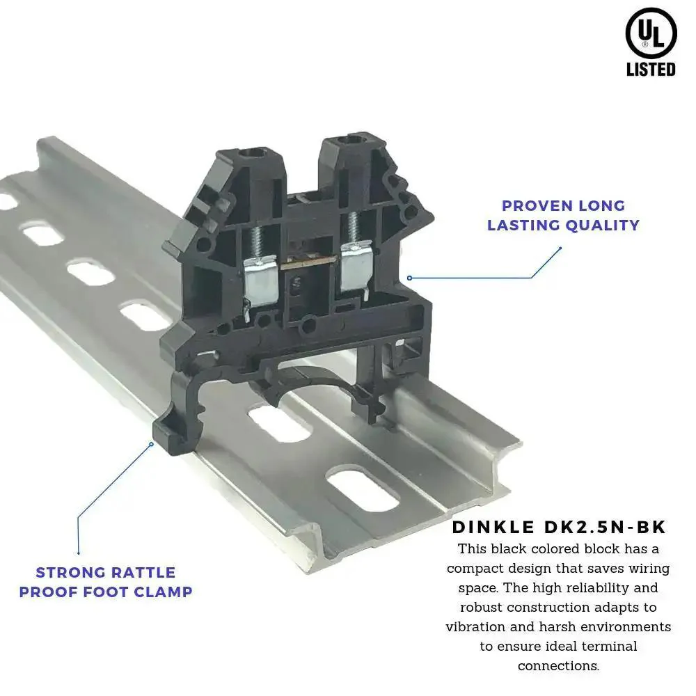DK2.5N-BK DIN Rail Terminal Block Screw Type UL Listed 600V 20A 12-22AWG Pack Of 100 For Heavy Duty Industrial Control Panels And Reliable Wiring For Durable Wiring Solutions - Image 6