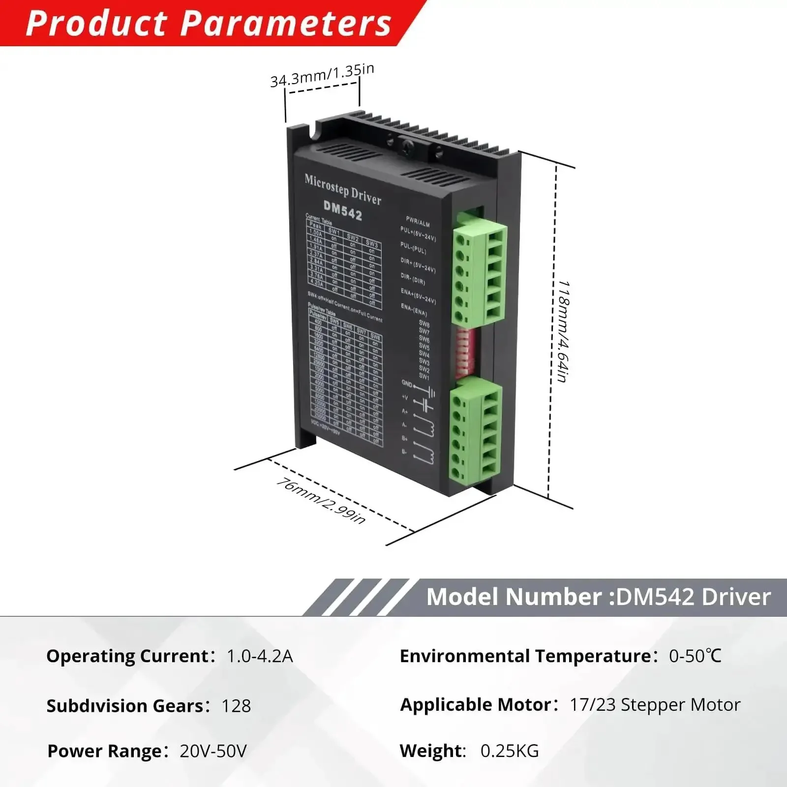 DM542 CNC Digital Stepper Motor Driver Pro Grade Heavy Duty 1.0 To 4.2 Amp 20 To 50 Volt DC 2 Phase 128 Subdivision Micro Step Resolution CNC Controller For Nema 17 And Nema 23 Motors - Image 7