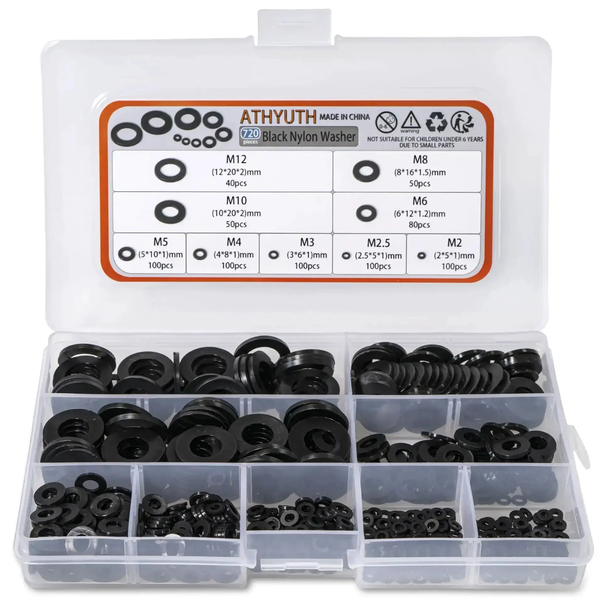 Do It All Nylon Washer Kit 720 Pieces Assortment From M2 To M12 Flat Washers For Bolts And Screws PA66 Nylon Insulation Friendly 9 Sizes Durable Hardware Set For Mechanical And Electrical Jobs
