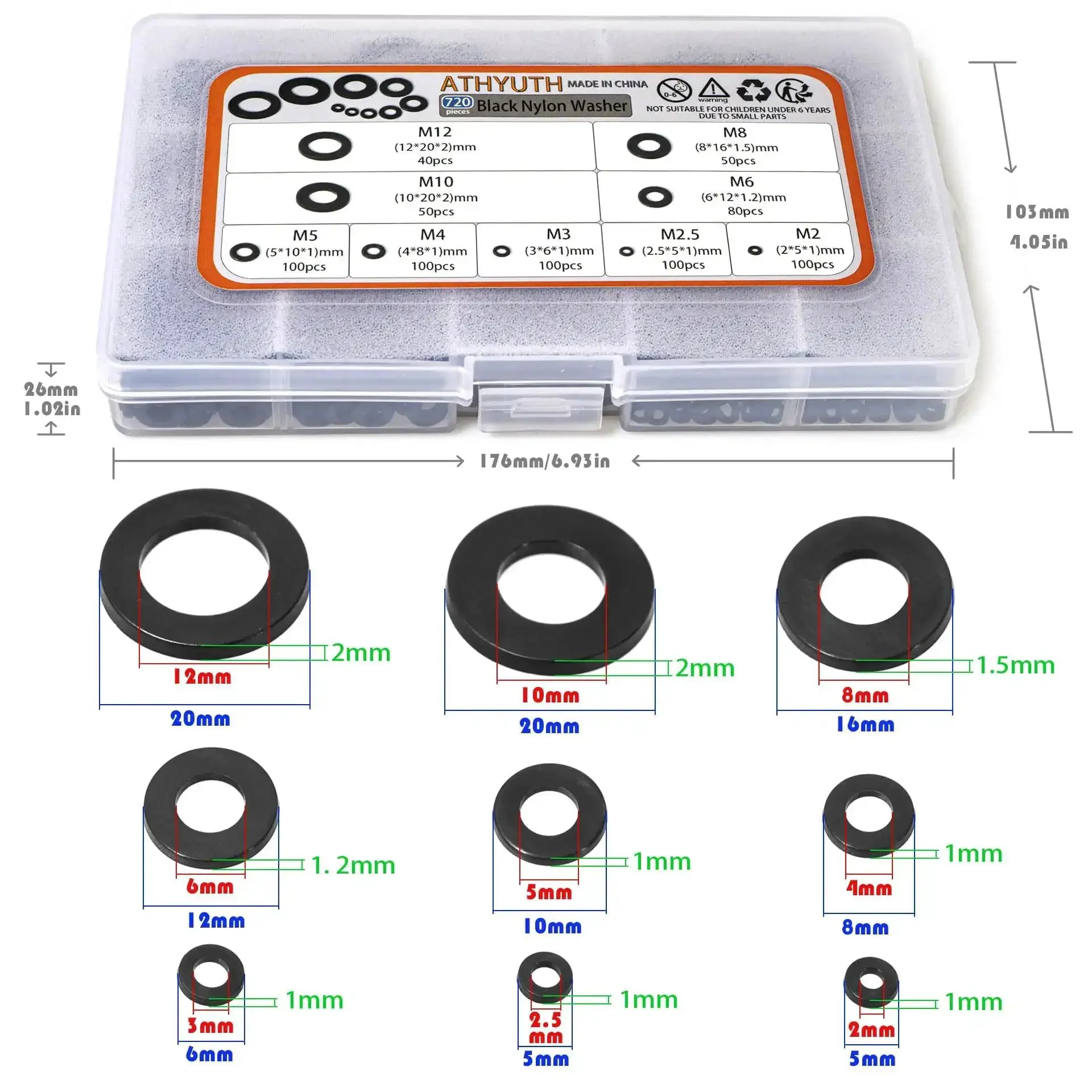 Do It All Nylon Washer Kit 720 Pieces Assortment From M2 To M12 Flat Washers For Bolts And Screws PA66 Nylon Insulation Friendly 9 Sizes Durable Hardware Set For Mechanical And Electrical Jobs - Image 6