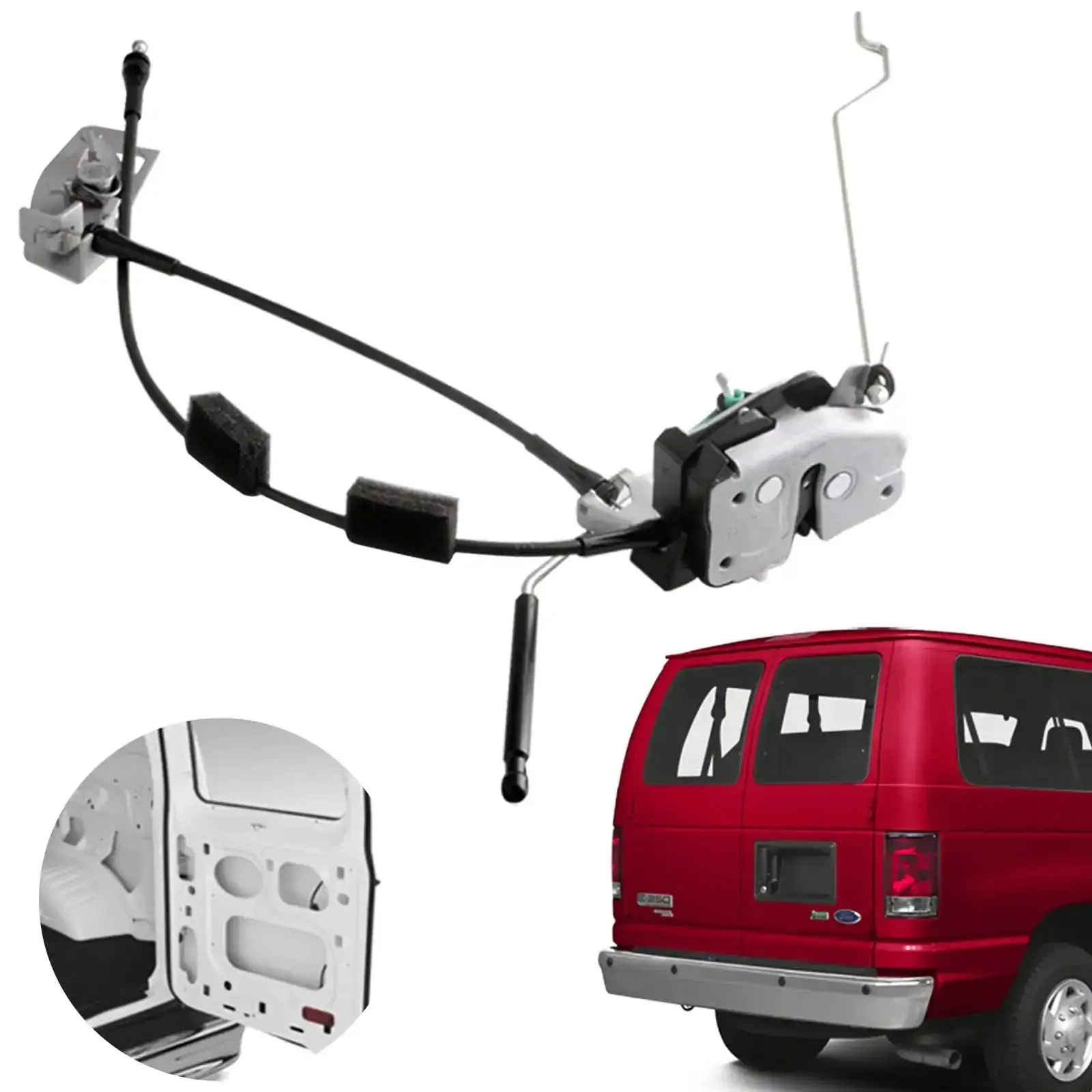 Door Latch Assembly With Cable And Rod For Ford Econoline E150 E250 E350 Vans 1992 2019 Rear Right Side Replacement Lock Latch Actuator AC2Z15431A02A 6C2Z-15431A02-AA No Fuss Easy Install Durable