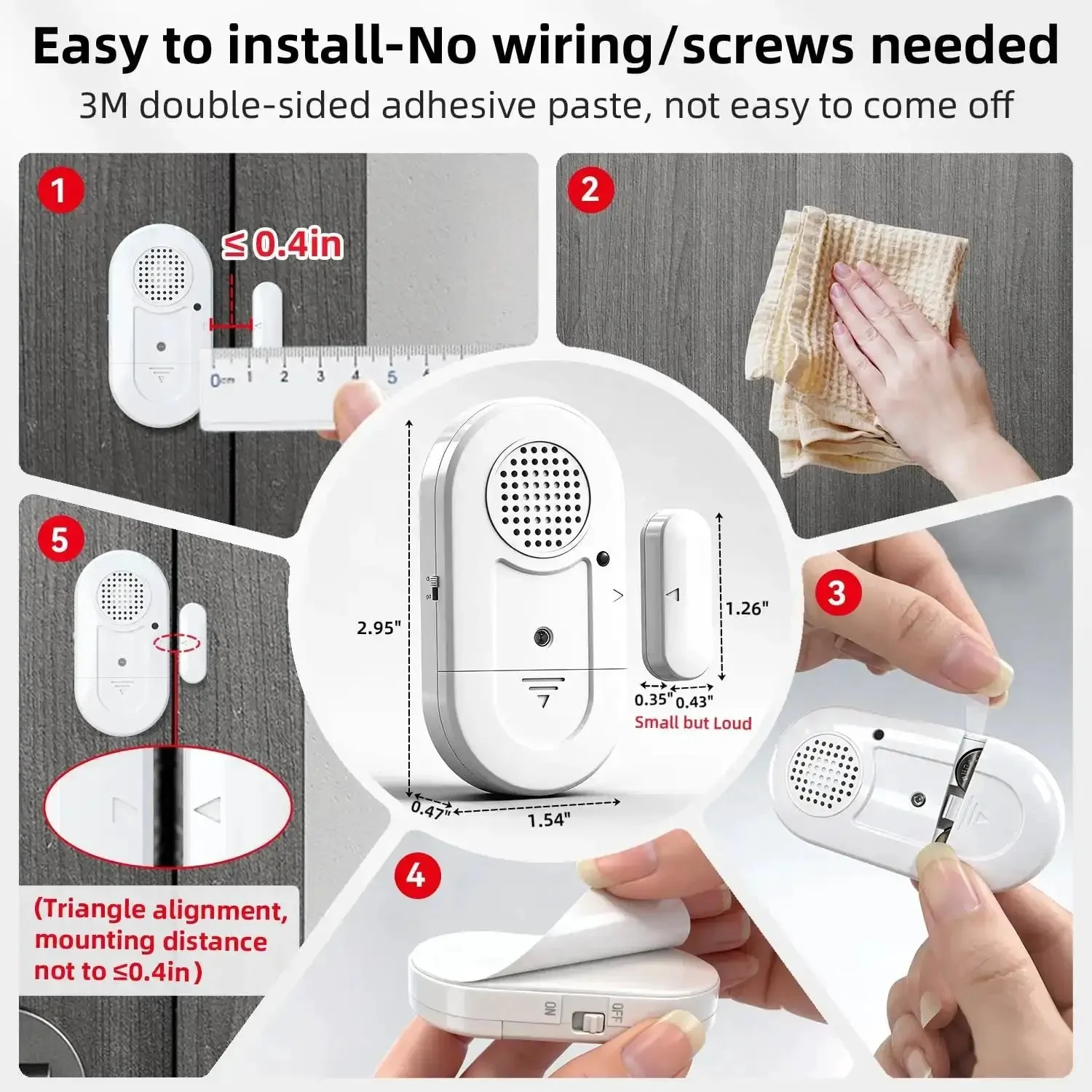Door Window Alarms 5 Pack 125dB With Volume Control Wireless Sensors Keep Your Home Safe And Sound For Kids And Seniors Pools Offices Easy To Install Long Battery Life Ideal For Dementia Care And Apartment Security - Image 2