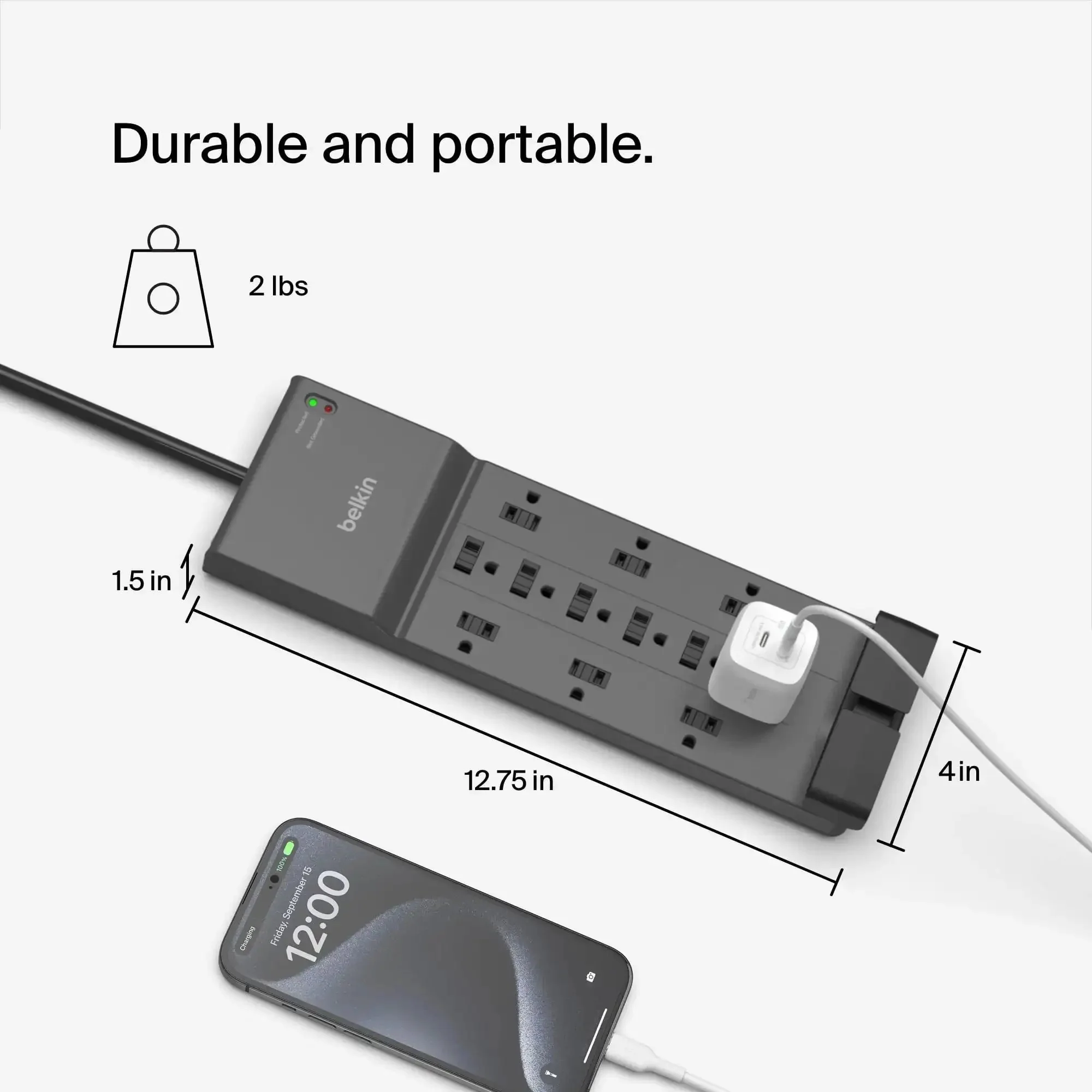 Dope 12 Outlet Surge Protector Power Strip With 8 Foot Flat Plug For Home Office Travel UL Listed Heavy Duty Extension Cord 3940 Joules Of Protection And Charge Multiple Devices At Once - Image 5
