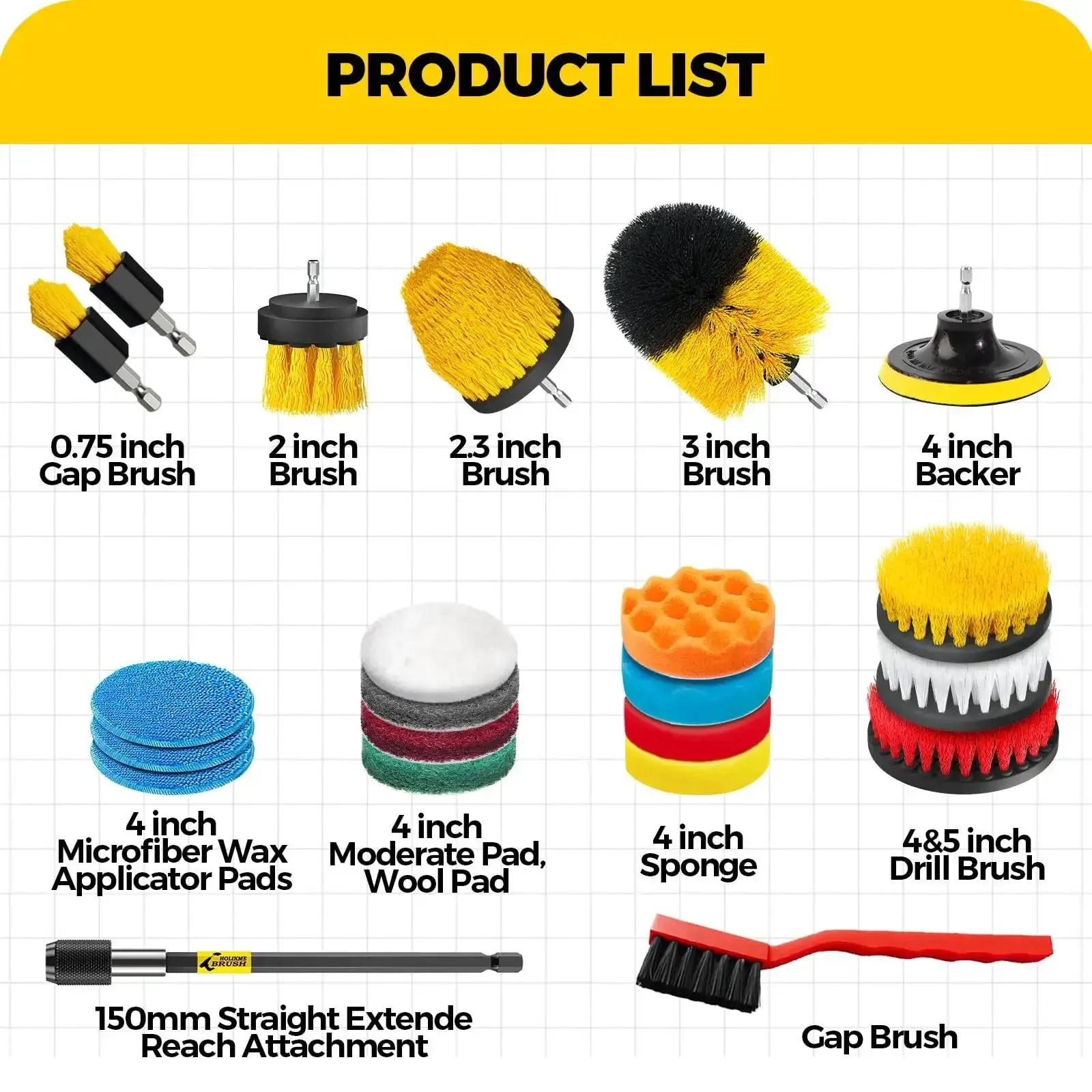 Dope 22 Piece Drill Brush Attachment Kit With Scrub Pads Sponges Buffing Pads Wax Applicator Pads Car Polishing Pads Power Scrubber Gear For Cleaning And Polishing Home Garage Masonry Cleaning Supplies - Image 2