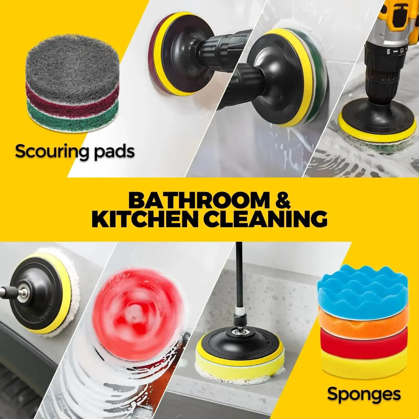 Dope 22 Piece Drill Brush Attachment Kit With Scrub Pads Sponges Buffing Pads Wax Applicator Pads Car Polishing Pads Power Scrubber Gear For Cleaning And Polishing Home Garage Masonry Cleaning Supplies - Image 6