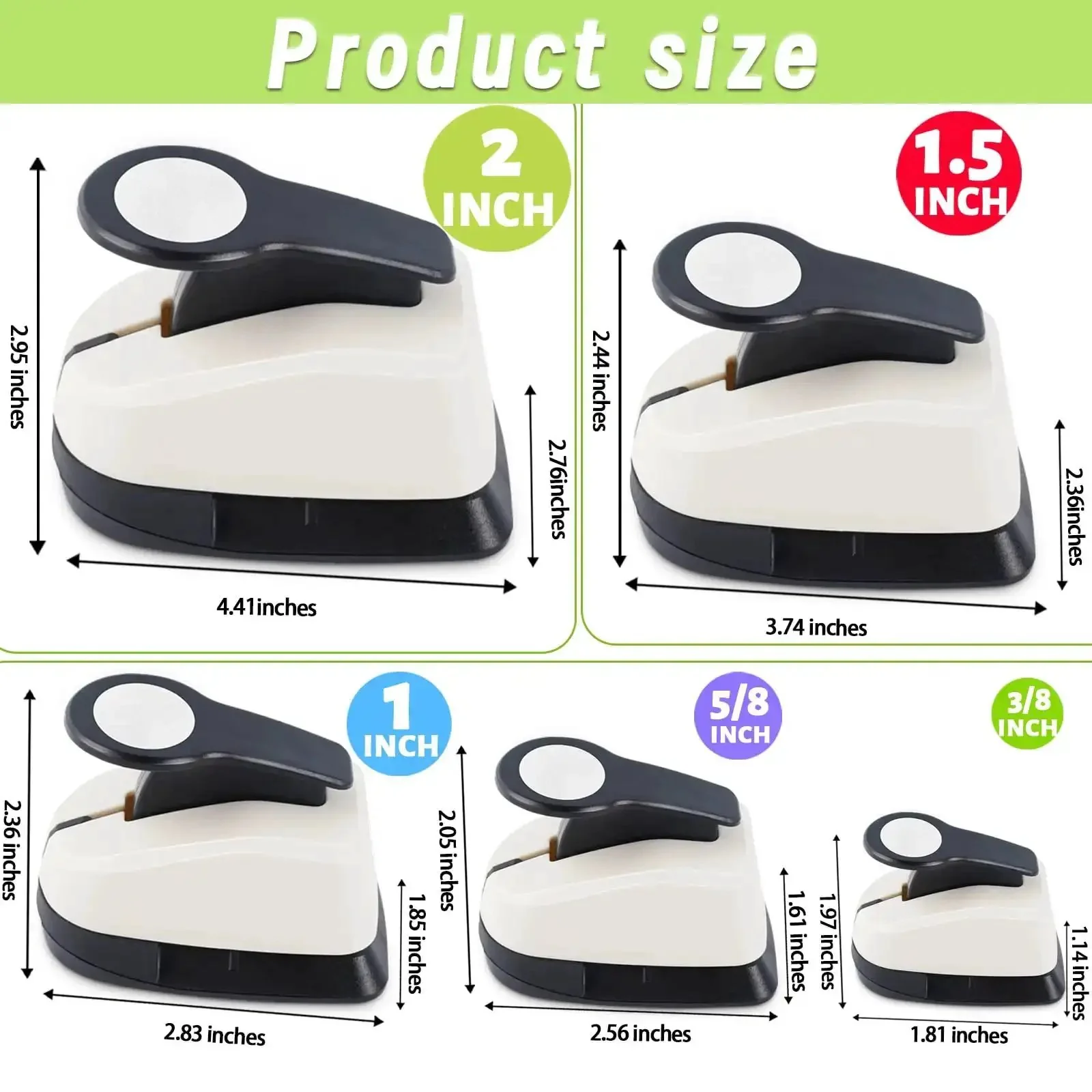 Dope 5 Circle Hole Punch Set For Paper Crafts And Scrapbooking, Multi Size Round Paper Punches 2 Inch, One And A Half Inch, One Inch, Five Eighths Inch, Three Eighths Inch, Easy To Use Circle Punches Made From ABS And Zinc Alloy - Image 3