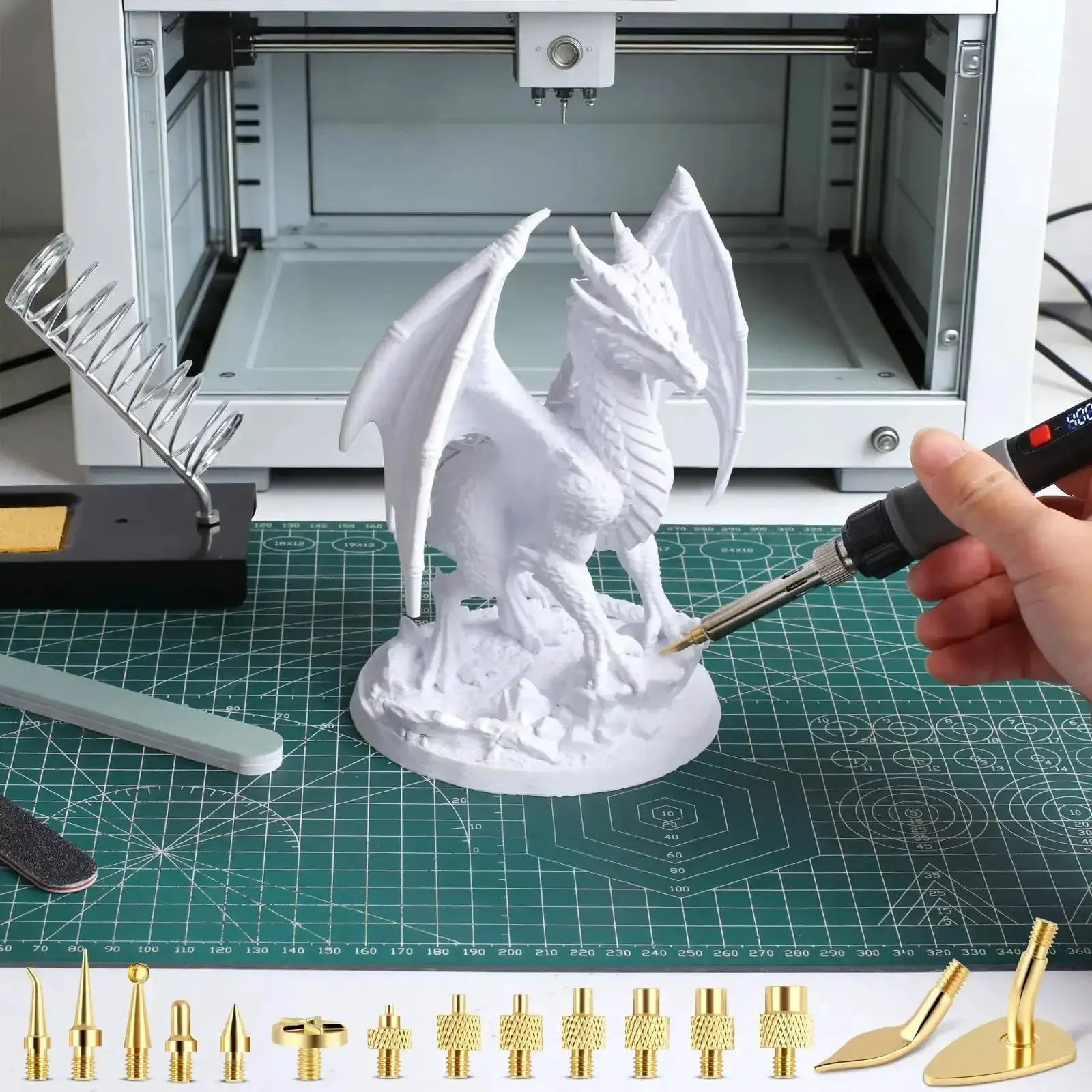 Dope All-In-One 21 In 1 3D Printer Smoothing And Finishing Tool Kit With 80W LED Soldering Iron Adjustable Temperature Brass Heatset Nuts And Solder Tips Includes M2.5 And Other Heatset Tips Fast Heating Finish For DIY Printing - Image 3