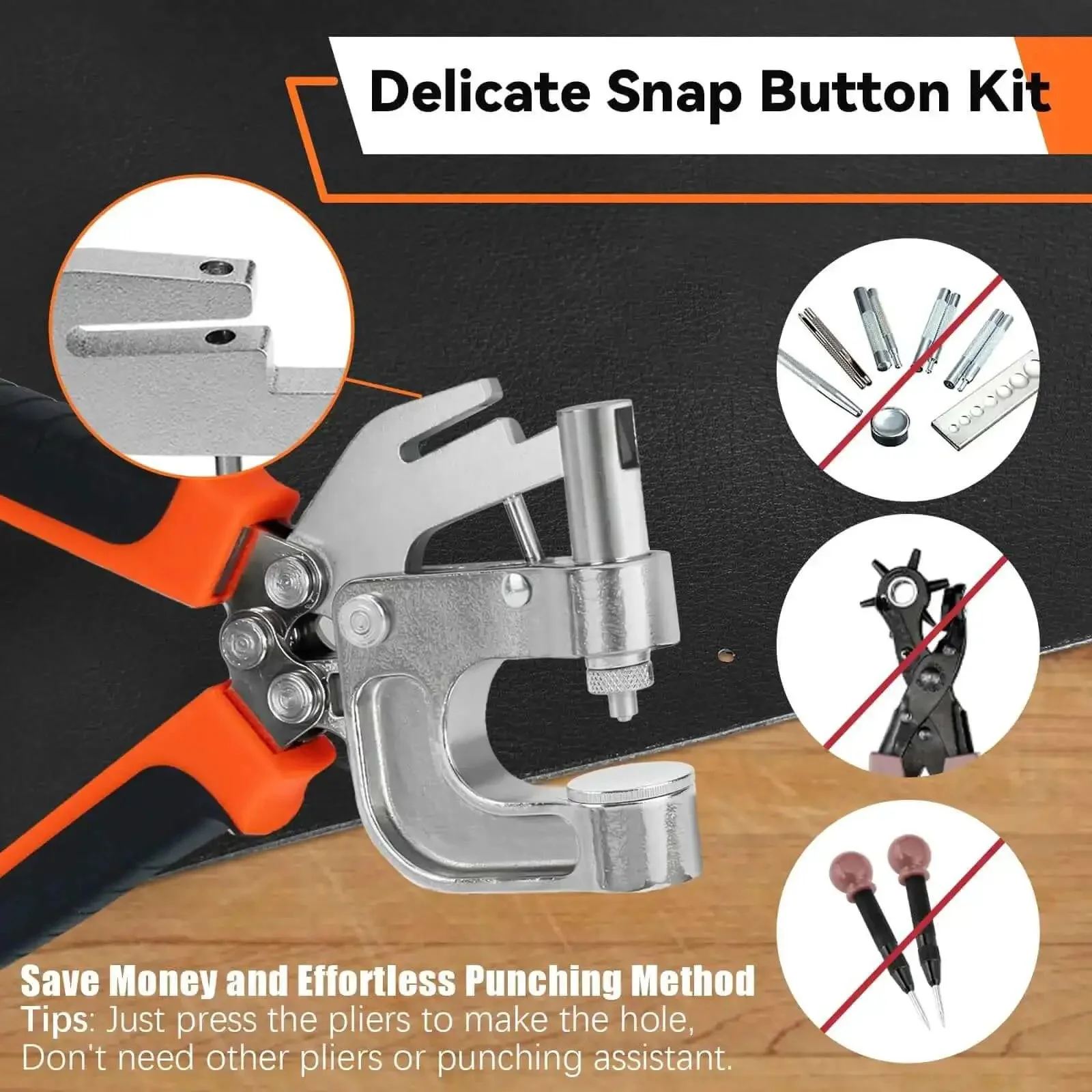 Dope All In One Leather Snap Tool Kit With 40 Silver 15mm Snaps Hole Punch And Snap Press Pliers For Leather Craft Jackets And Bags Ergonomic Design For Safe Easy Repairs And Pro Level Results - Image 3