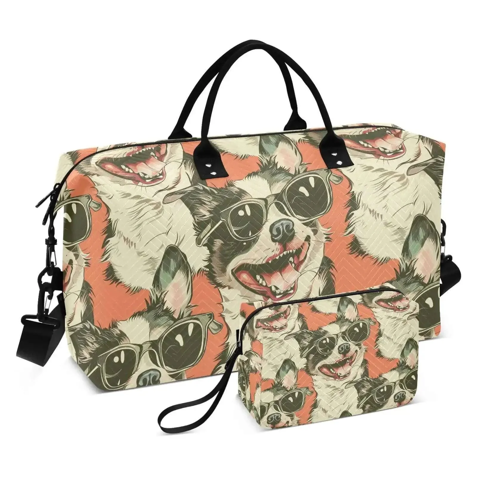 Dope Cool Dog Wear Sunglasses Travel Duffel Bag Gym Bag Sports Tote Weekender Overnight Bag For Women And Men Durable Polyester Carryall Designed For Travel Business Trip Workout And Weekend Getaways