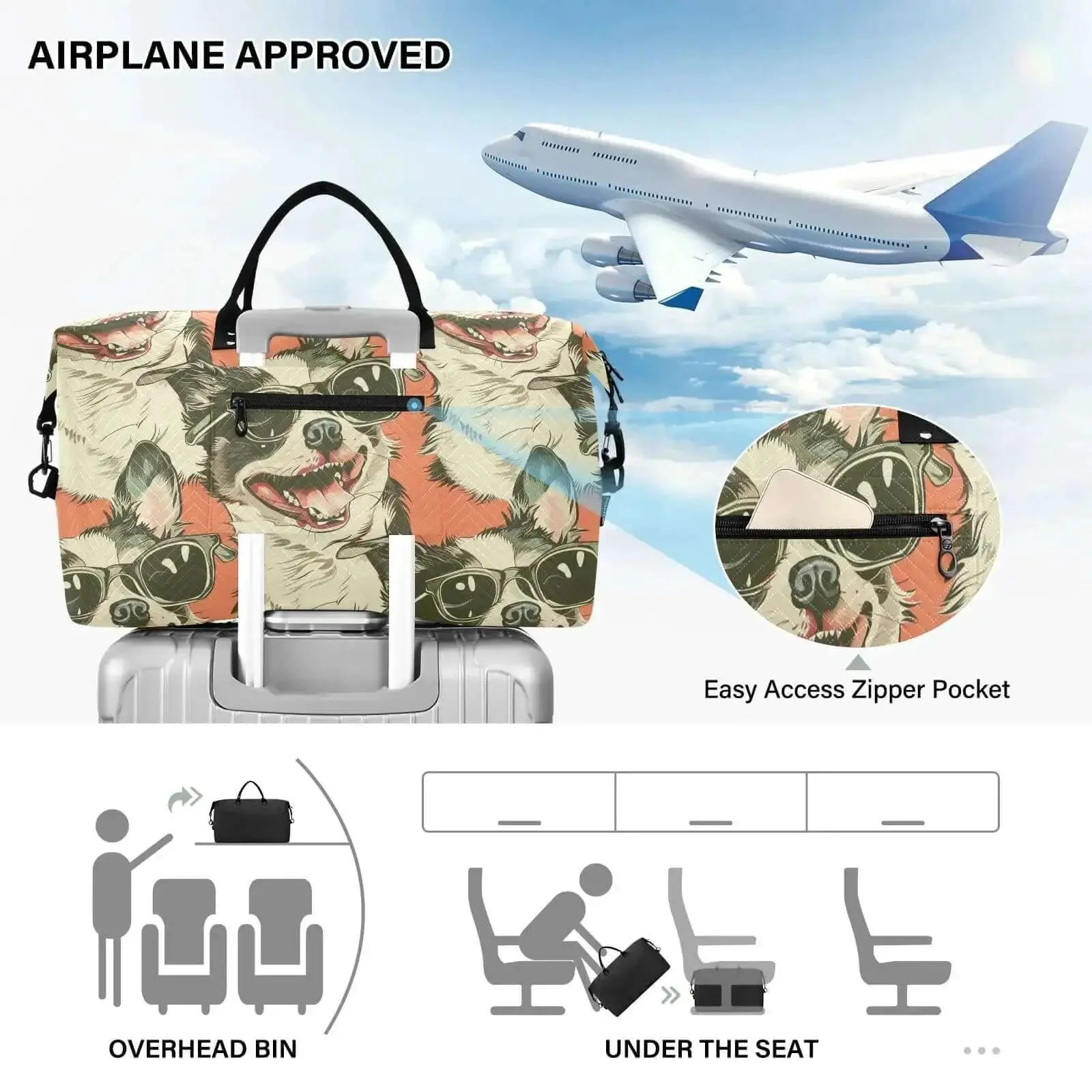 Dope Cool Dog Wear Sunglasses Travel Duffel Bag Gym Bag Sports Tote Weekender Overnight Bag For Women And Men Durable Polyester Carryall Designed For Travel Business Trip Workout And Weekend Getaways - Image 3