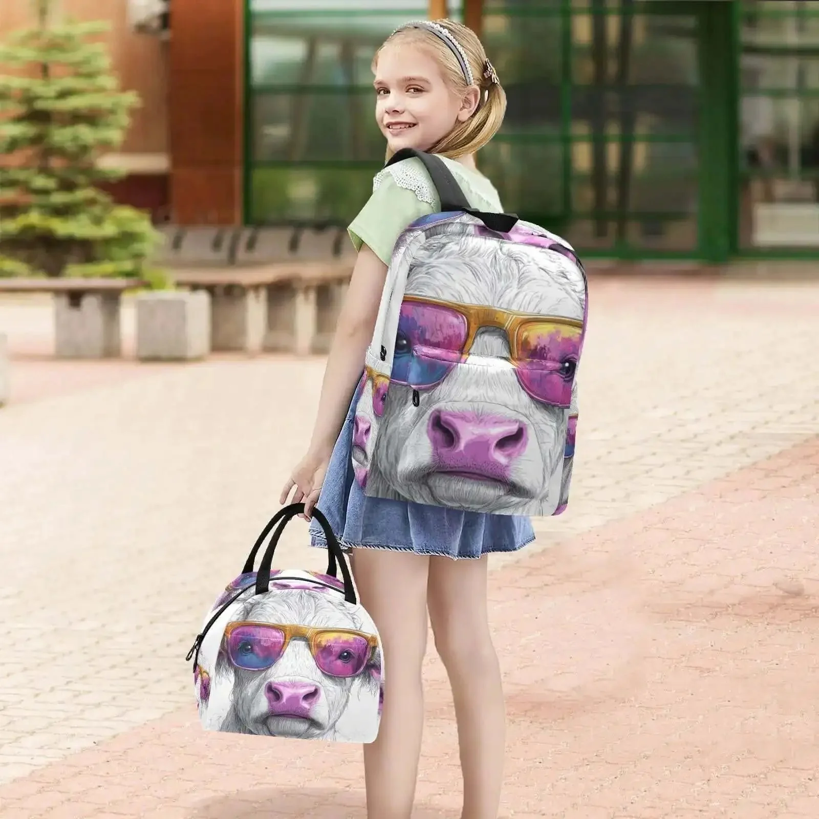 Dope Cow Print Sunglasses Portrait Backpack With Insulated Cooler Lunch Box And Scratch Resistant Nylon Multi Pocket Design With Laptop Sleeve Fits 15.6 Inch Lightweight Daypack For Women Men Great For Work Travel Picnic - Image 3