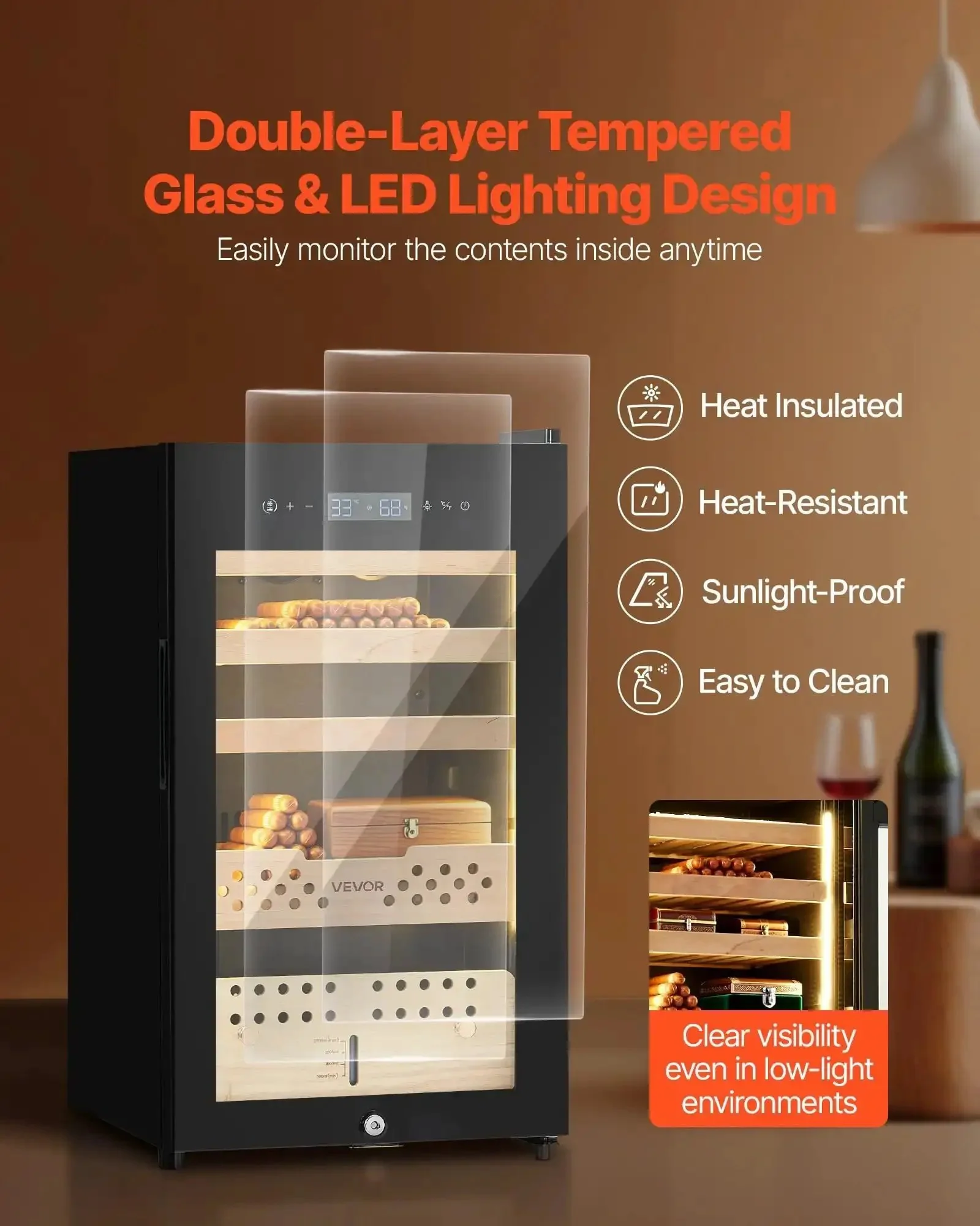 Dope Electric Cigar Humidor Cabinet With Compressor Cooling 70 Liter Capacity Holds 400 Cigars Keeps Humidity And Temperature Rock Solid Spanish Cedar Shelves And Drawers Four Layer For Home Use - Image 5