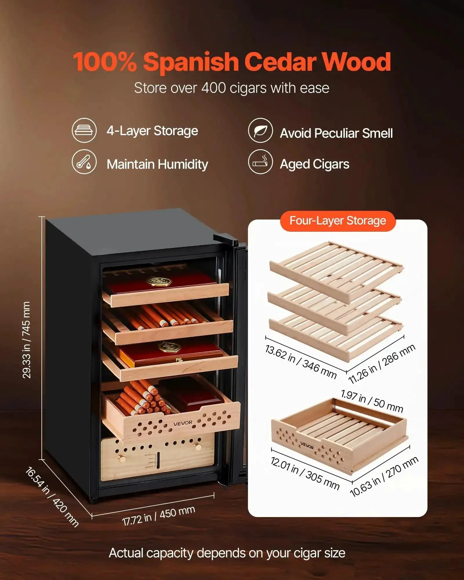 Dope Electric Cigar Humidor Cabinet With Compressor Cooling 70 Liter Capacity Holds 400 Cigars Keeps Humidity And Temperature Rock Solid Spanish Cedar Shelves And Drawers Four Layer For Home Use - Image 7