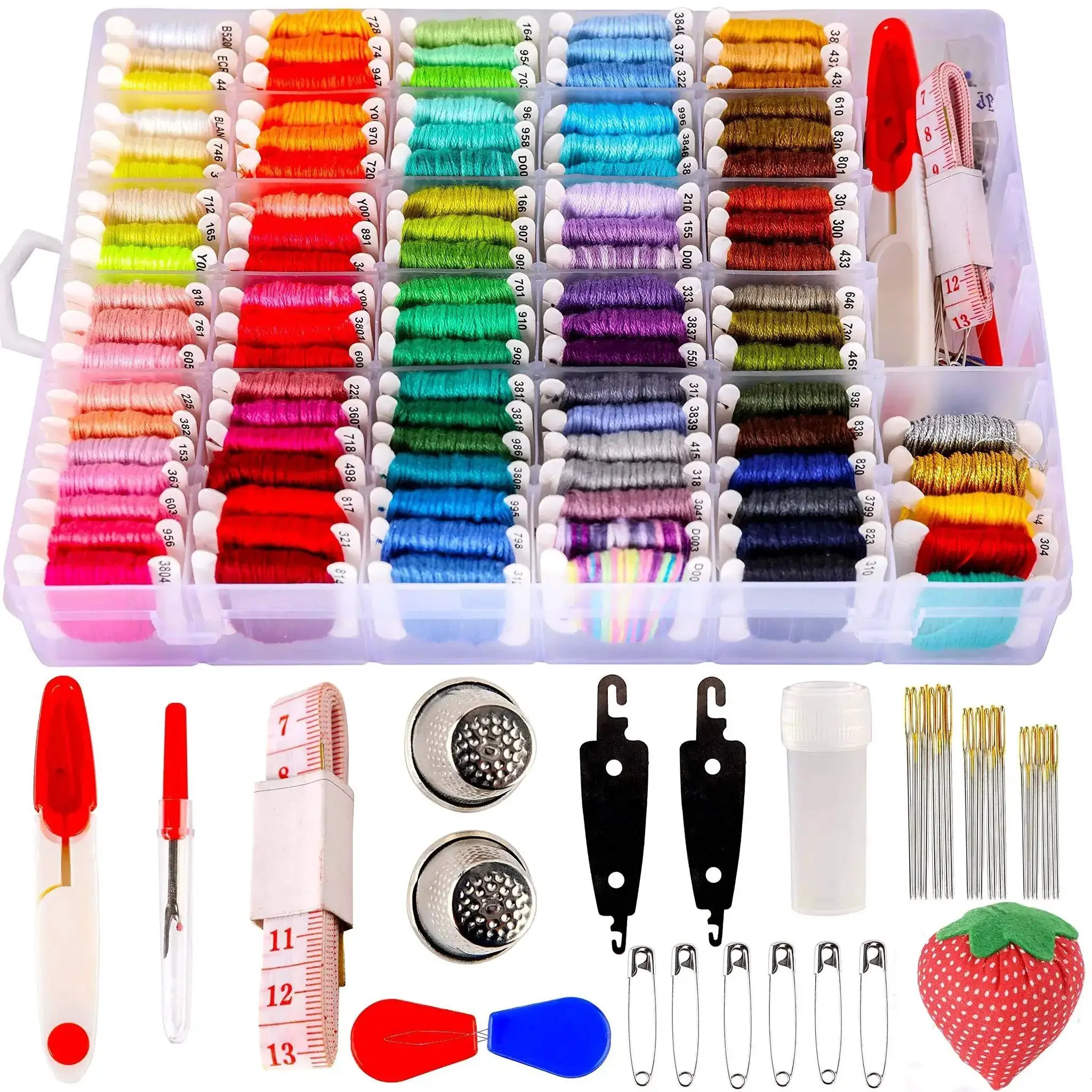 Dope Embroidery Floss Kit With Organizer Box, 200 Plus Colors 8m Mercerized Thread, Friendship Bracelet String Kit, 100 Floss Strands And Cross Stitch Tools, DIY Craft Gift Set For Kids And Adults