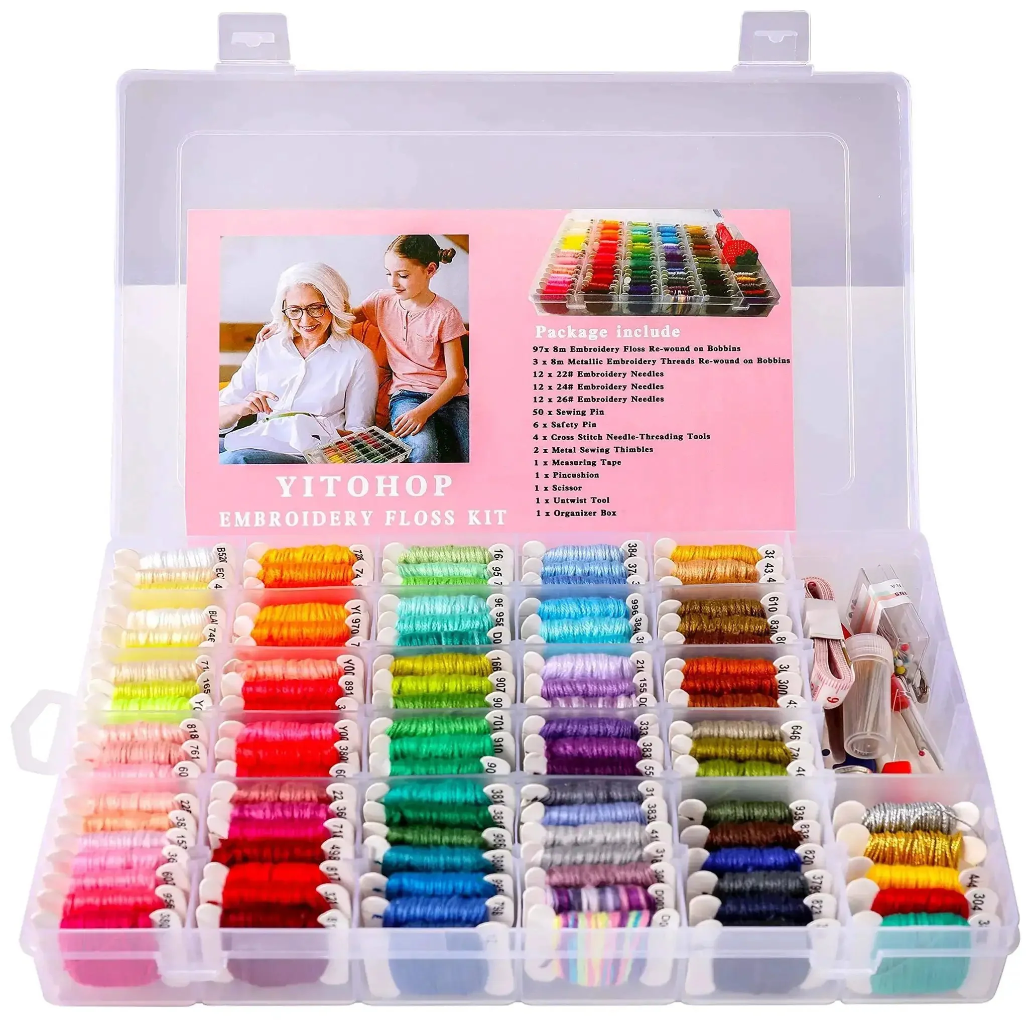 Dope Embroidery Floss Kit With Organizer Box, 200 Plus Colors 8m Mercerized Thread, Friendship Bracelet String Kit, 100 Floss Strands And Cross Stitch Tools, DIY Craft Gift Set For Kids And Adults - Image 5