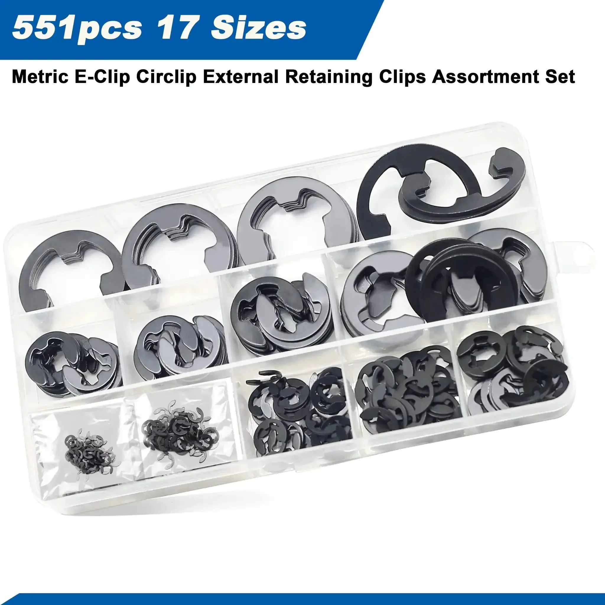 Dope External E Clip Circlip Retaining Rings Kit 550 Pcs With Carbon Steel Rings And 1 Pcs Tweezers Includes Sizes M1.5 To M22 For Machinery Automotive DIY Projects - Image 6