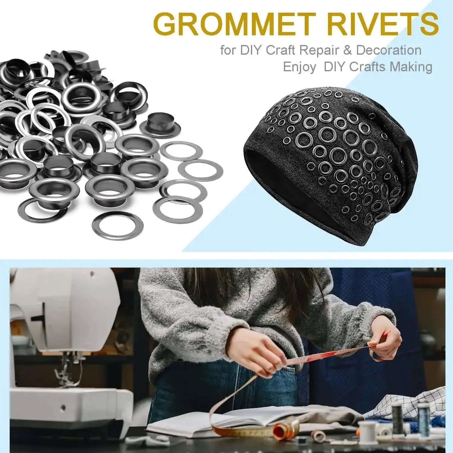 Dope Half Inch Eyelets And Grommet Kit With Washers 100 Sets Black Metal Grommets For Fabric Clothing Tarps Leather Bags Shoes Curtains Hats Tents Repairs And DIY Decor Projects Durable And Versatile For Everyday Use In Home DIY Workshops And Outdoor - Image 3