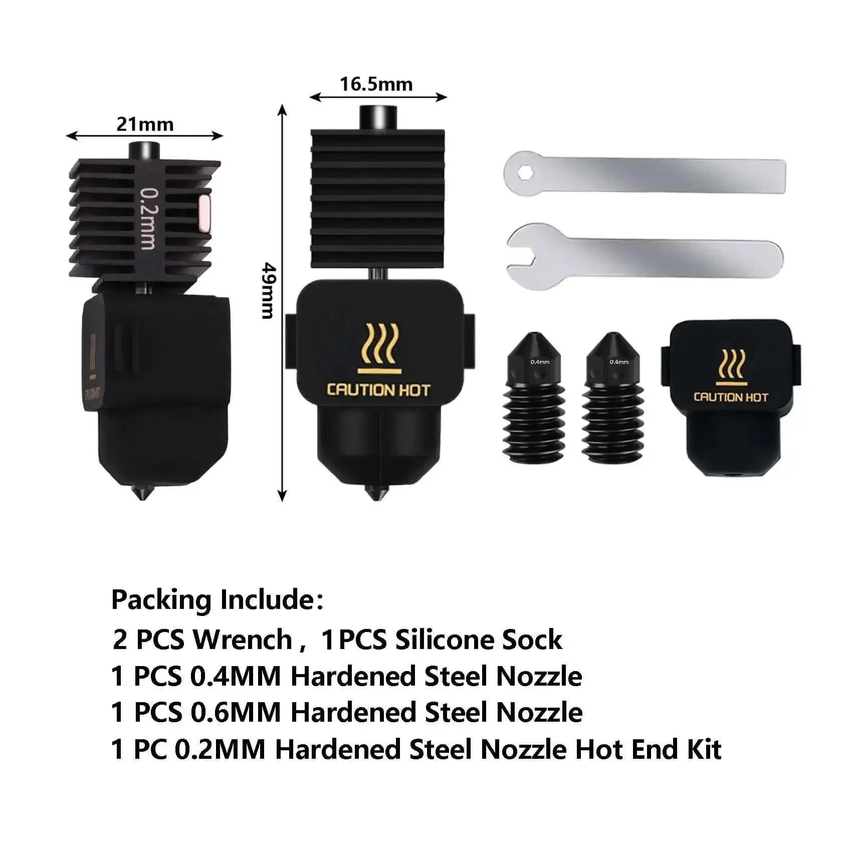 Dope Hotend Kit For A1 Mini 3D Printer Upgrade With Hardened Steel Nozzles 0.2mm 0.4mm 0.6mm And Silicone Sock Includes Wrench Plug And Play Setup For PLA ABS PETG TPU Wood Filament - Image 7