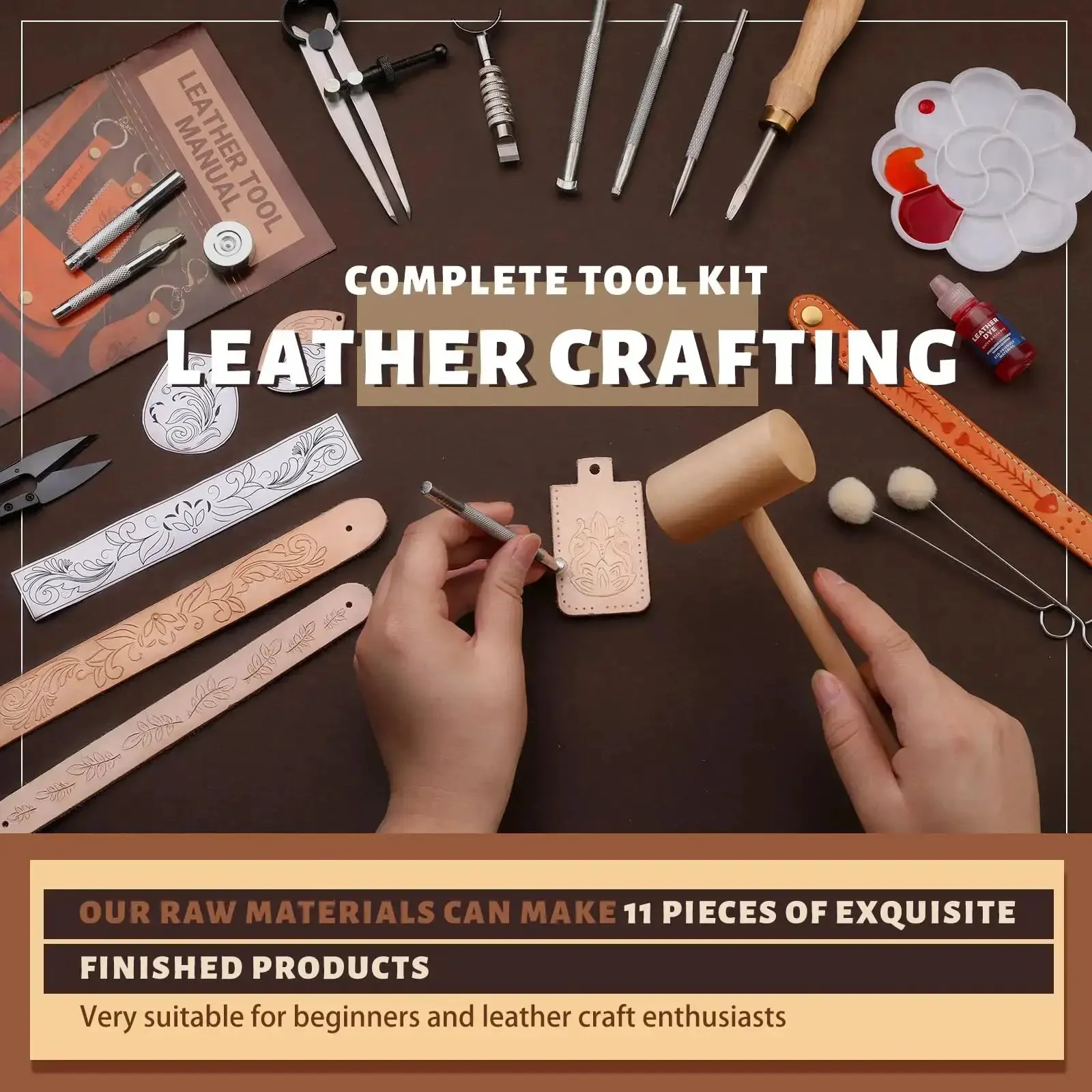 Dope Leather Working Kit With Pro Grade Tools And Dyes For DIY Beginners Includes Stamping Carving Sewing Edge Sealing And Video Tutorials For Creating Earrings Wallets Keychains Wristbands And Bookmarks - Image 4