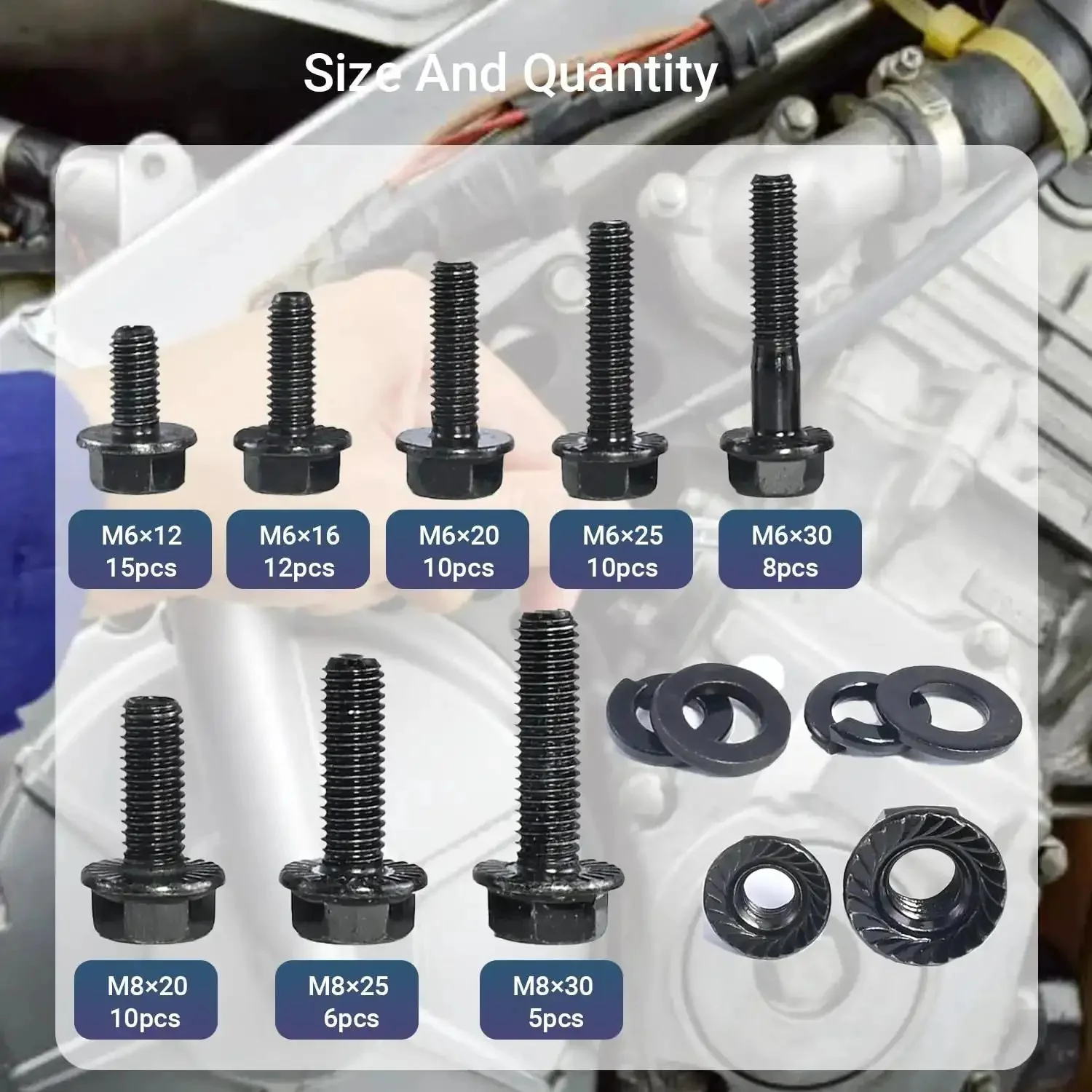 Dope Metric Flange Bolt And Nut Kit For Auto Work, M6x1.0 And M8x1.25, 12mm To 30mm Bolts With Nuts And Washers, 10.9 Black Zinc Finish, Heavy Duty Automotive Hardware Pack For Cars, Trucks, And DIY Projects - Image 6