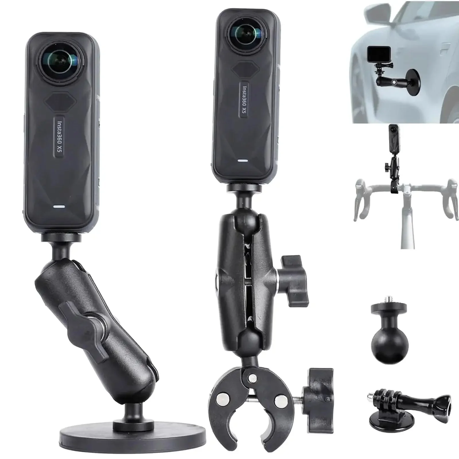 Dope Motorcycle Handlebar Magnetic Mount Kit For Action Cameras With 1/4 Inch Thread 360 Degree Rotating Ball Head Clamp Durable GoPro And Insta360 Mounts Works With X3 X4 X5 And GoPro Hero 13 12 11 10 9 8