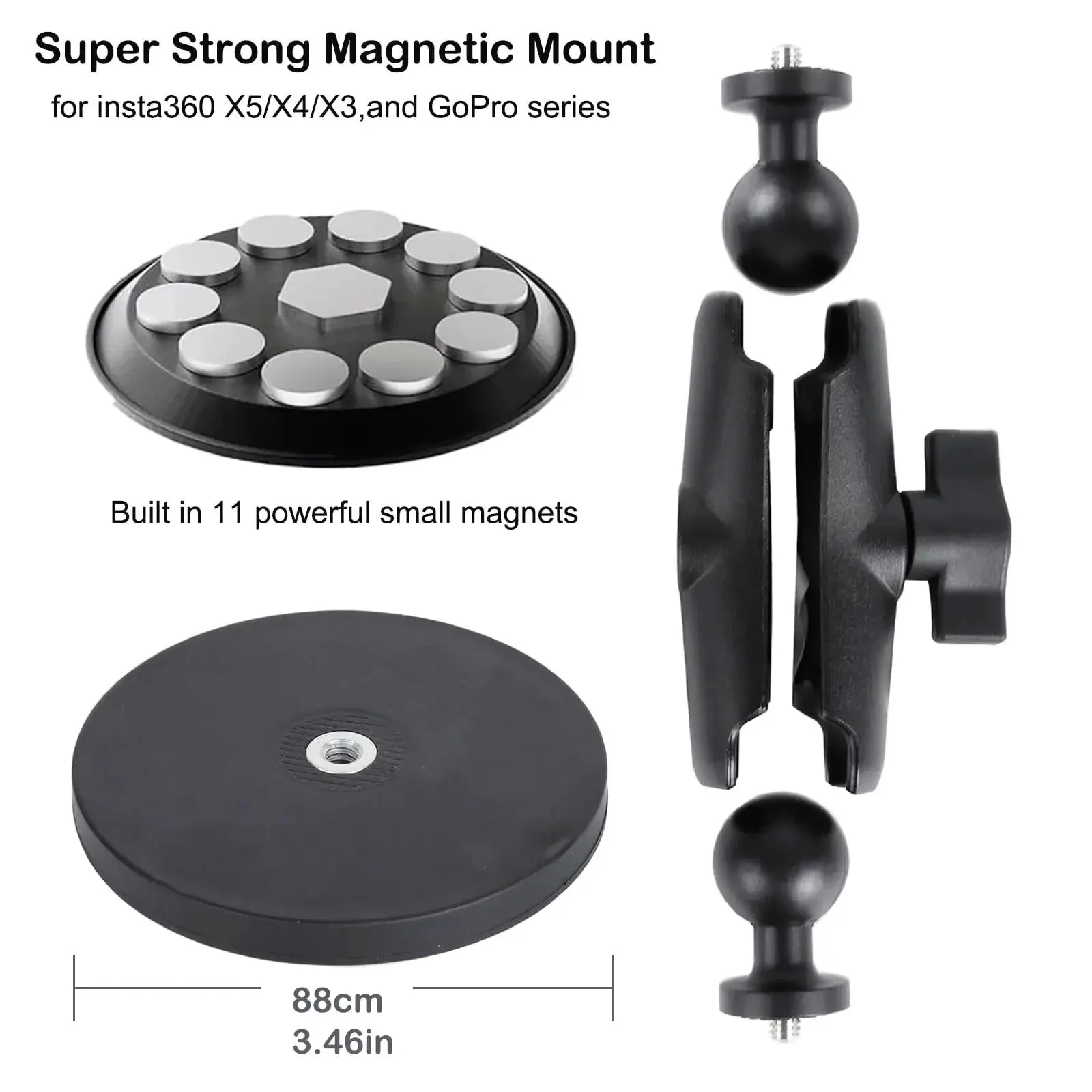 Dope Motorcycle Handlebar Magnetic Mount Kit For Action Cameras With 1/4 Inch Thread 360 Degree Rotating Ball Head Clamp Durable GoPro And Insta360 Mounts Works With X3 X4 X5 And GoPro Hero 13 12 11 10 9 8 - Image 4