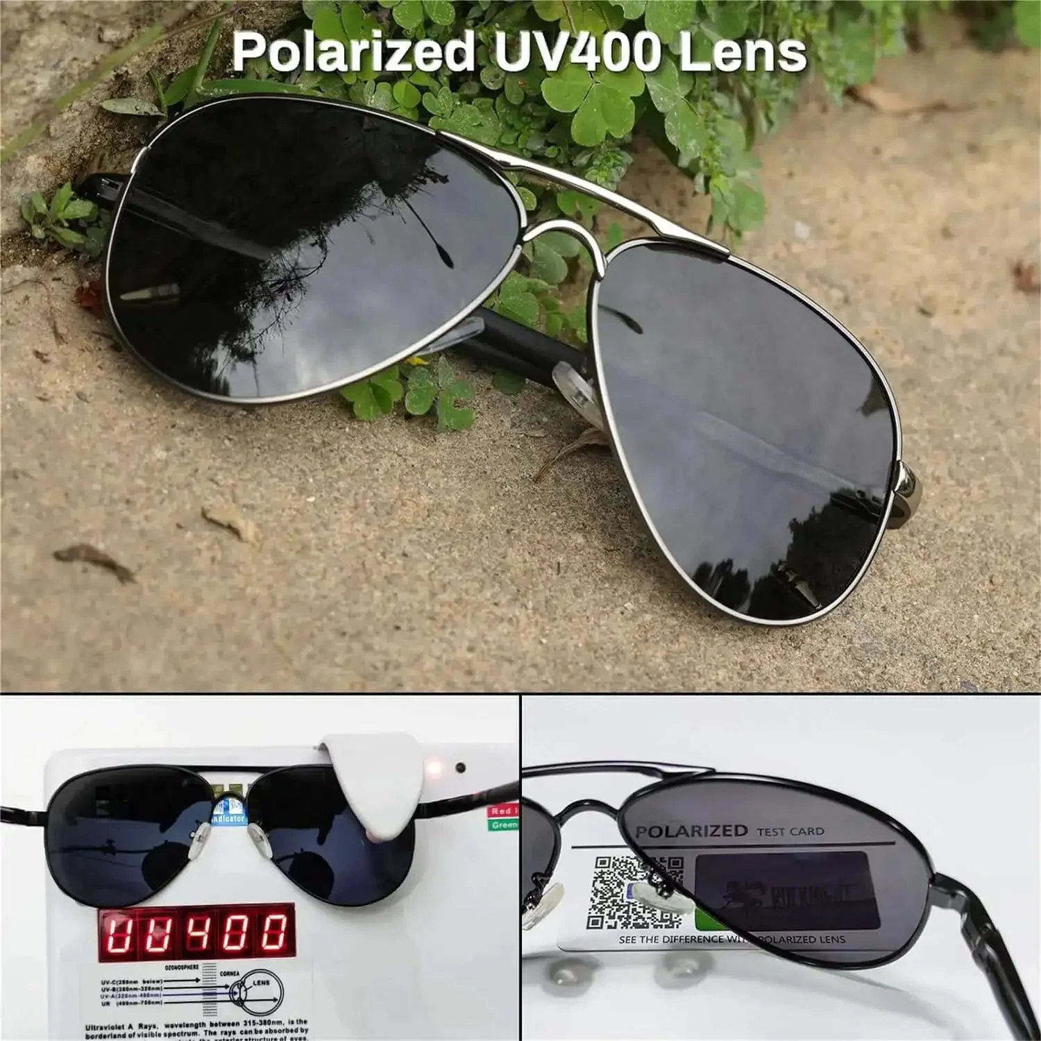 Dope Polarized Aviator Driving Sunglasses For Men And Women With Metal Frame Ultralight Silver And Black Gray Lenses UV400 Outdoor Eyewear With Glare Reducing Polarized Lenses For Clear Vision In Bright Sunlight - Image 2