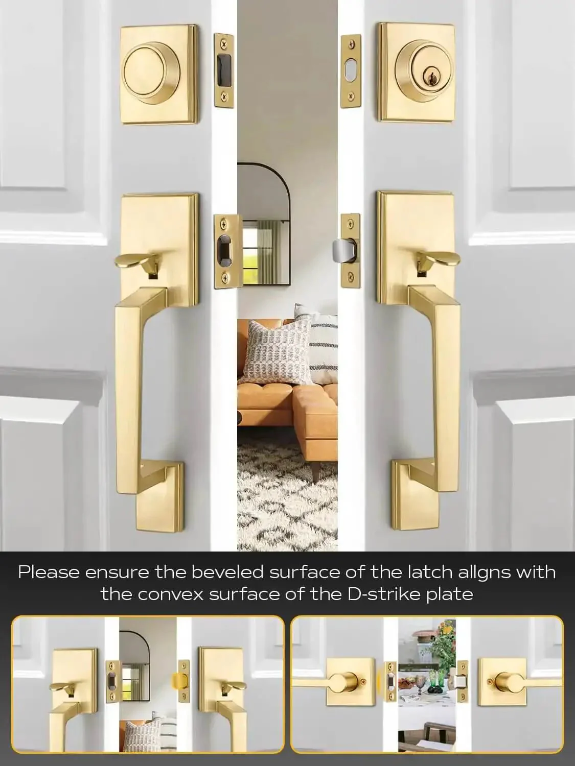 Double Front Door Handle Set With Satin Brass Exterior Lock Front Door Handle And Single Cylinder Deadbolt Heavy Duty Door Hardware Built For Easy No Fuss Home Entry Security - Image 4