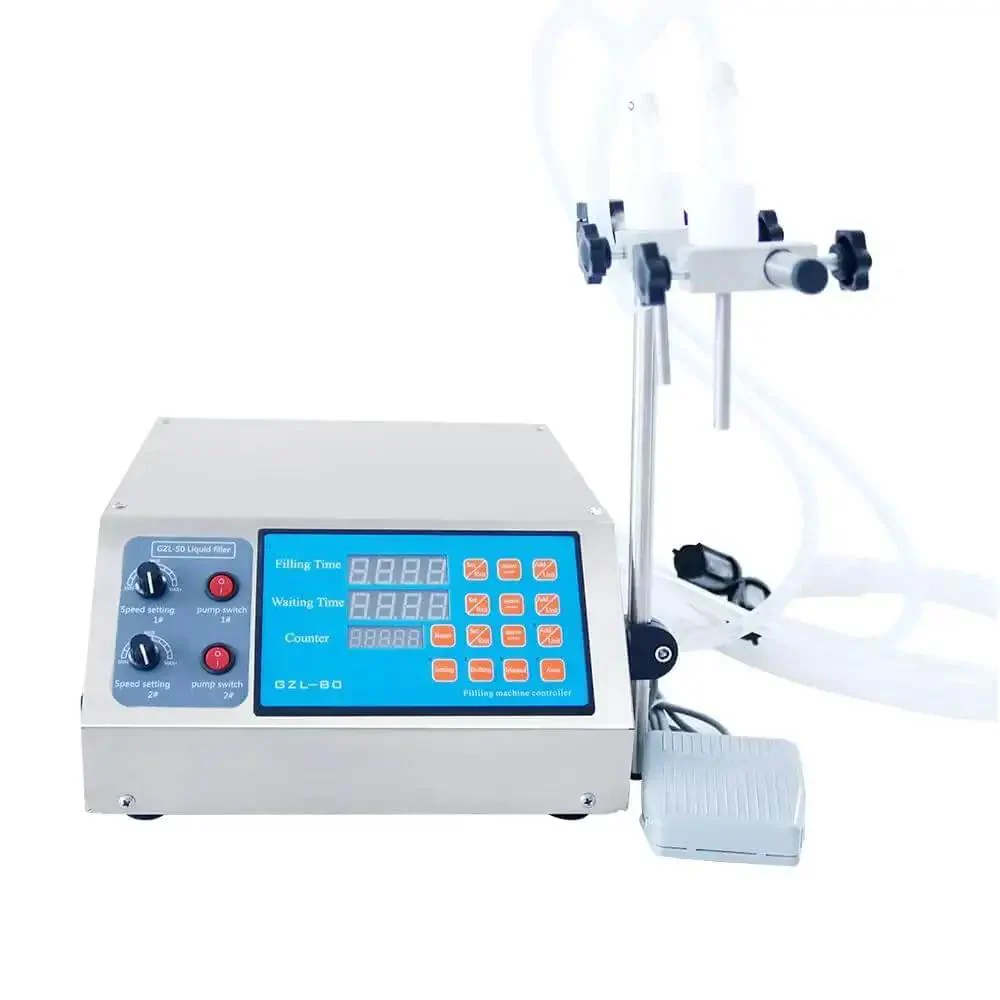 Double Head Digital Liquid Filler With Twin Nozzles Pro Grade 3-4000ml Per Head Automatic Counting Self Priming Leakage Proof Ideal For Drinks Water Juice Perfume And Essential Oils